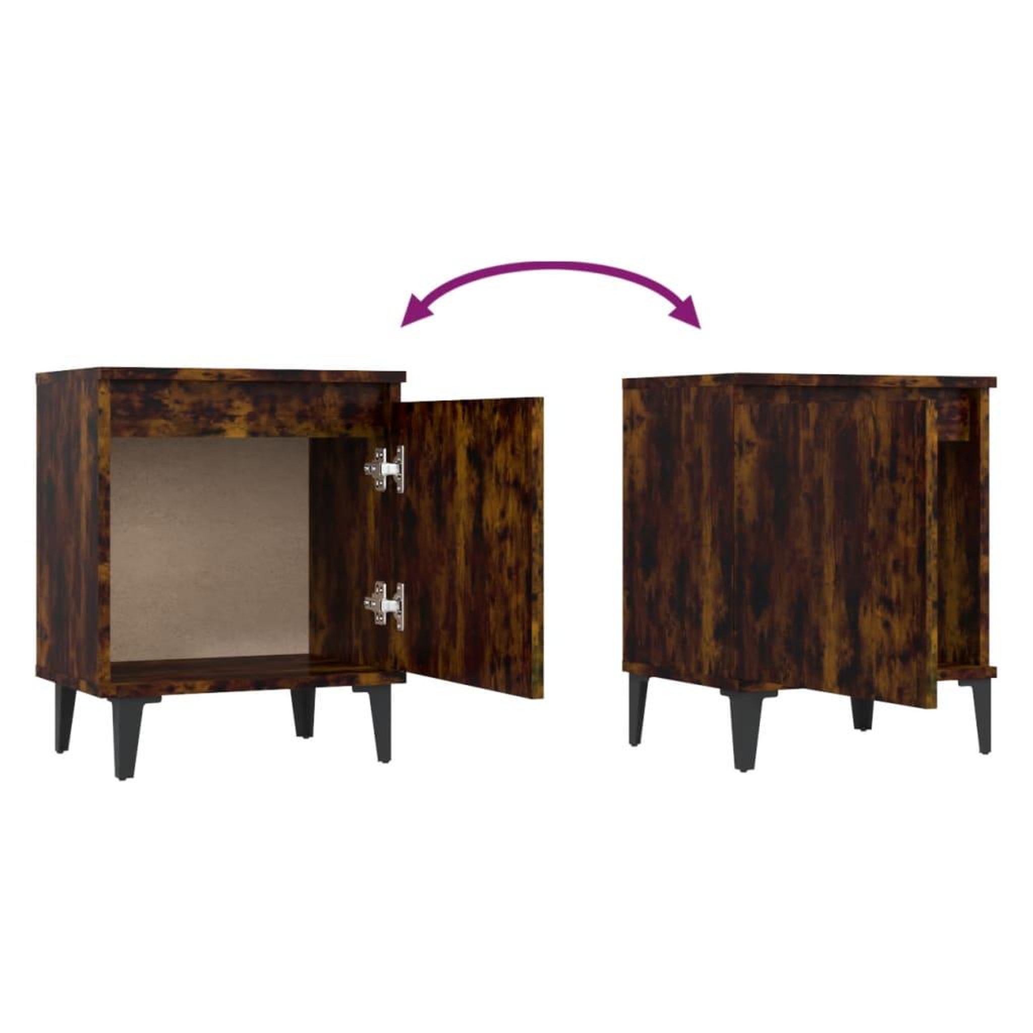Voir la diapositive 5 : VIDAXL Table de chevet avec pieds en metal Chene fume 40x30x50 cm
