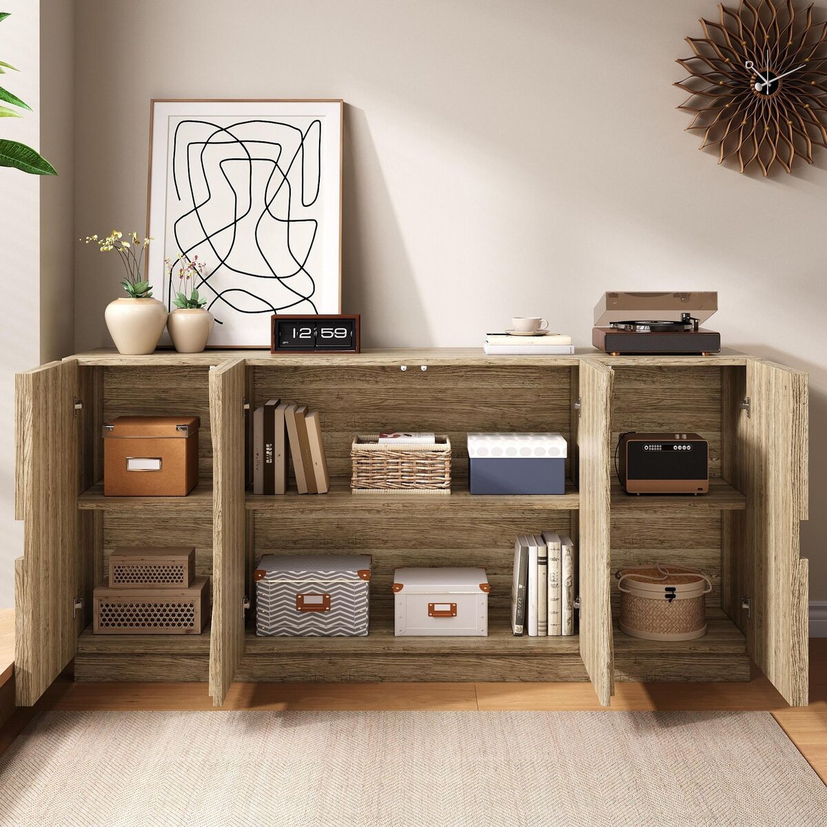 MERAX Buffet 4 porte(s) 0 tiroir(s) - 160 cm naturel panneau de particules