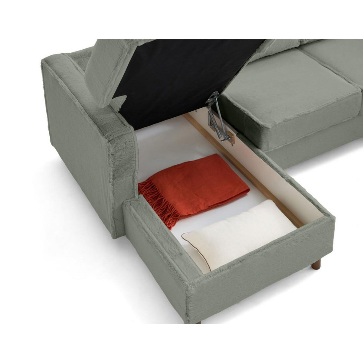 LISA DESIGN Jake - canapé panoramique d'angle droit 7 places convertible avec coffre en fausse fourrure