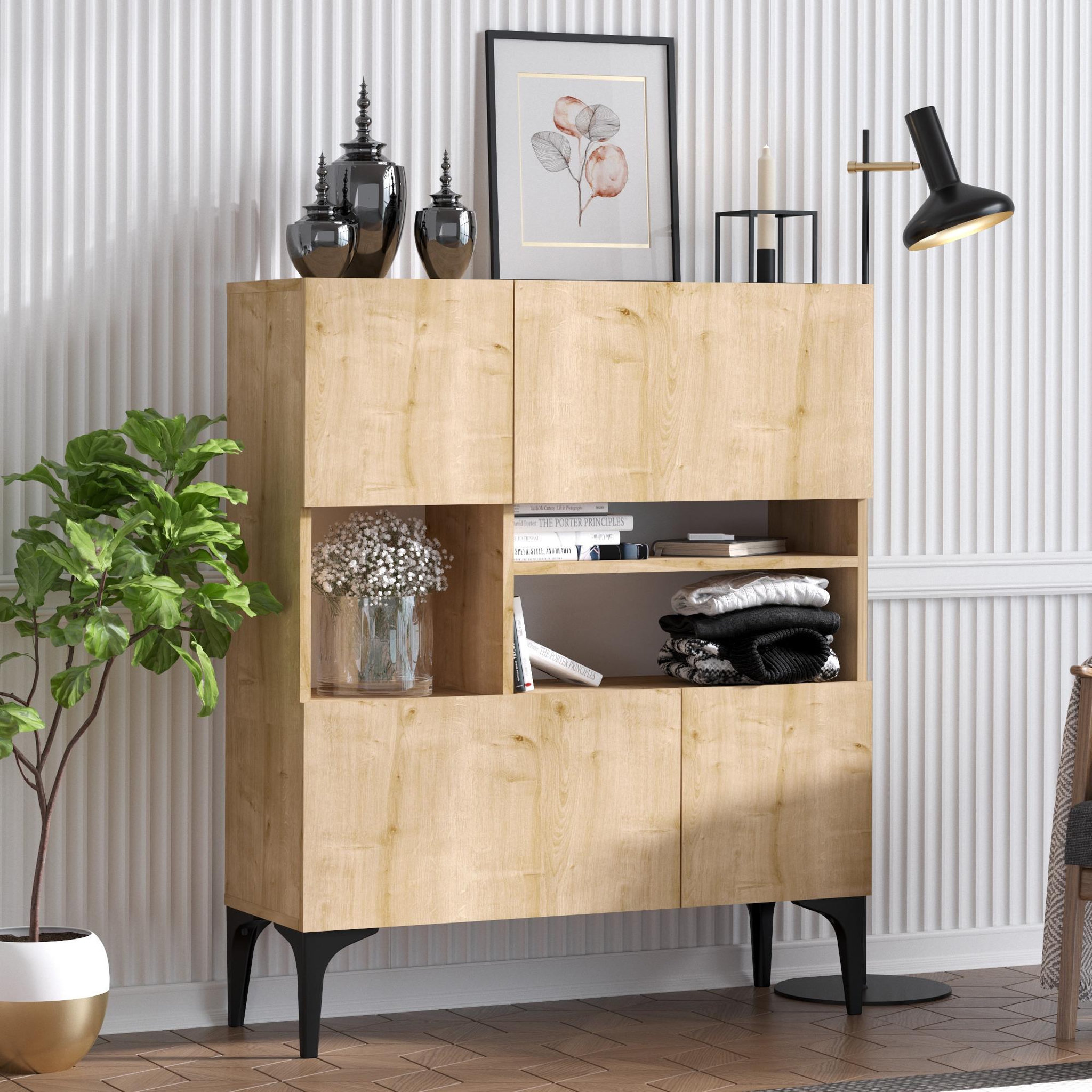 Voir la diapositive 3 : Habitat et Jardin Buffet en bois  krista  - 100 x 35 x 125 cm - chêne saphir