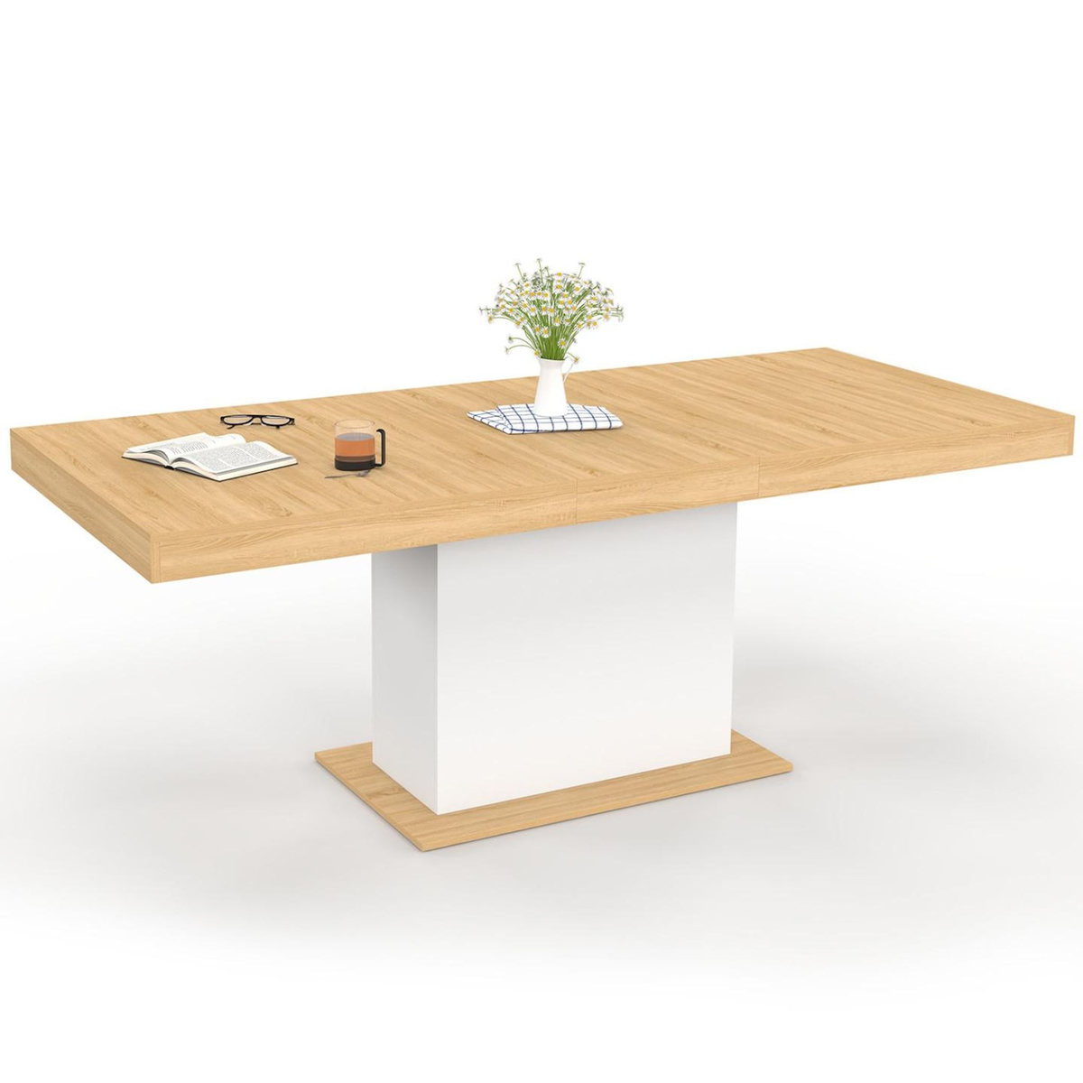 ID MARKET Table à manger extensible rectangle EDEN 6-10 personnes bois et blanc 160-200 cm