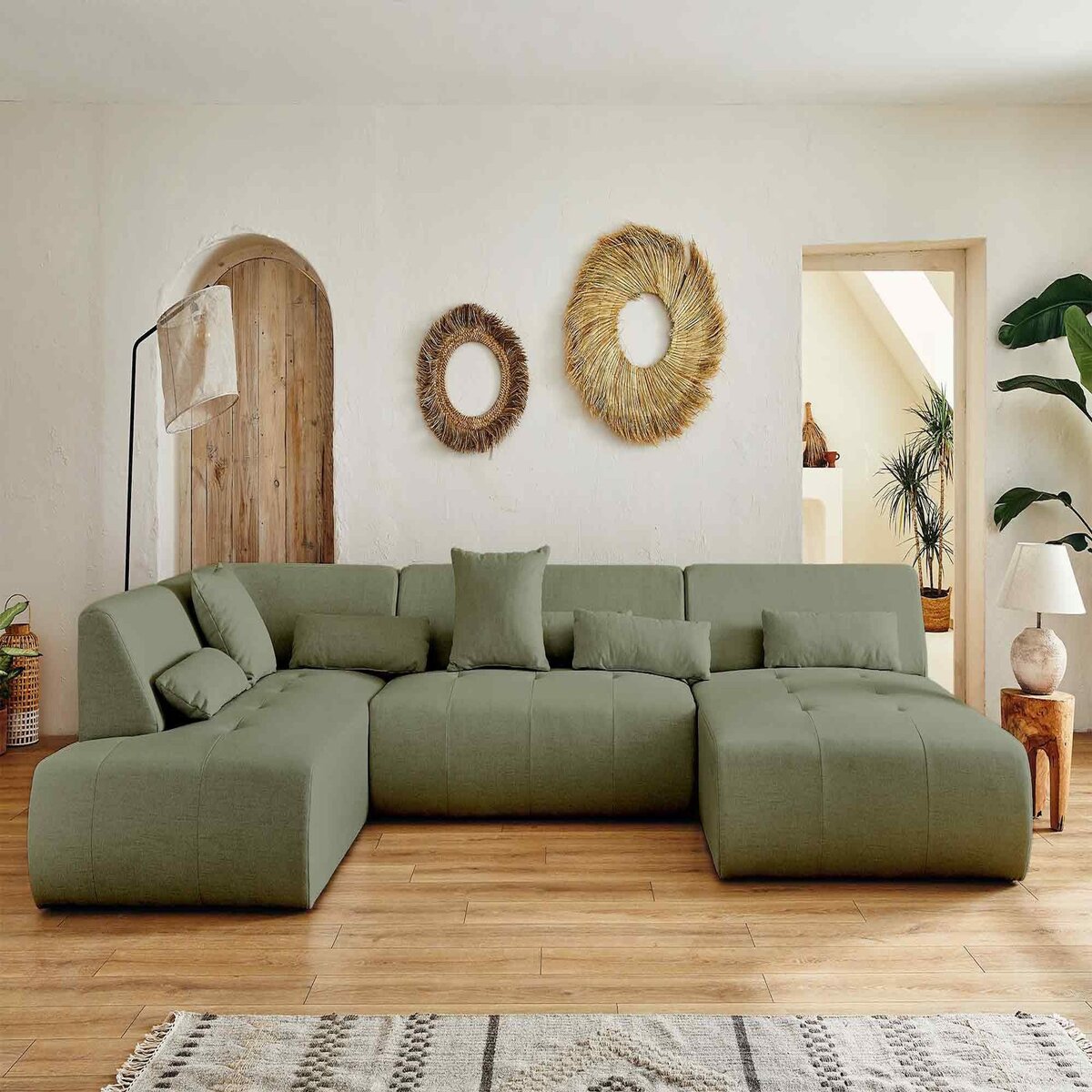 LISA DESIGN Onyx - canapé panoramique d'angle gauche 7 places - en tissu