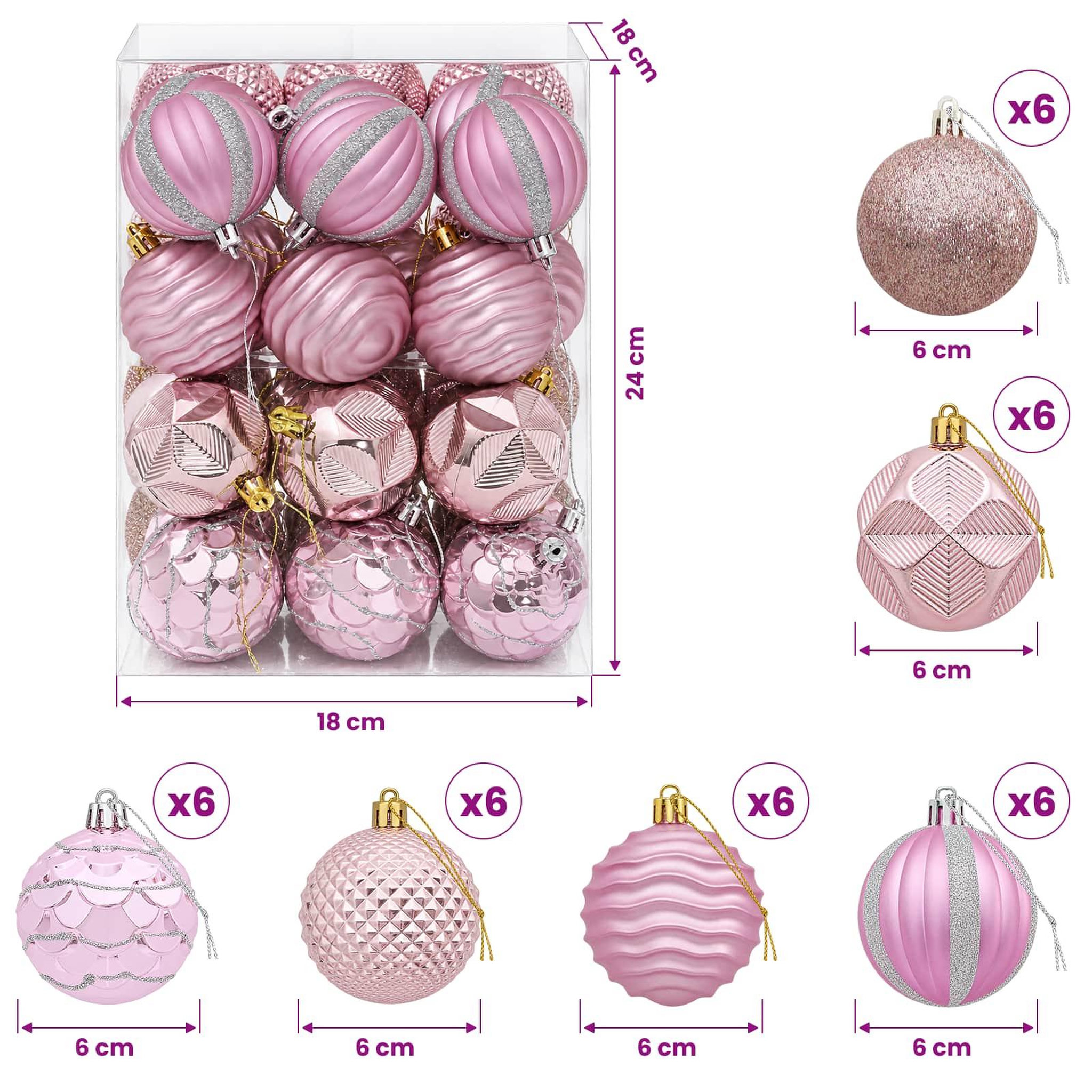 Voir la diapositive 3 : VIDAXL Ensemble de boules de Noël 36 pc Rose Diam. 6 cm Polystyrene