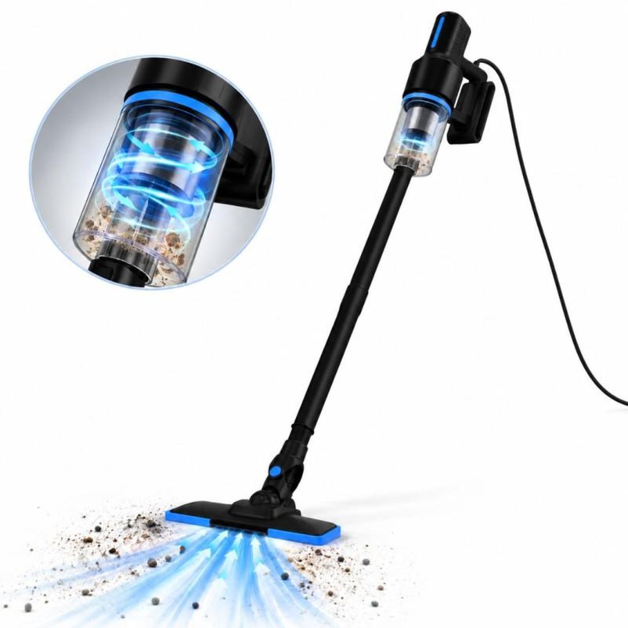Voir la diapositive 2 : VORTEX Vortex - aspirateur balai 2en1 filaire - 400w - filtre hepa - poignée ergonomique - cordon 5m - noir