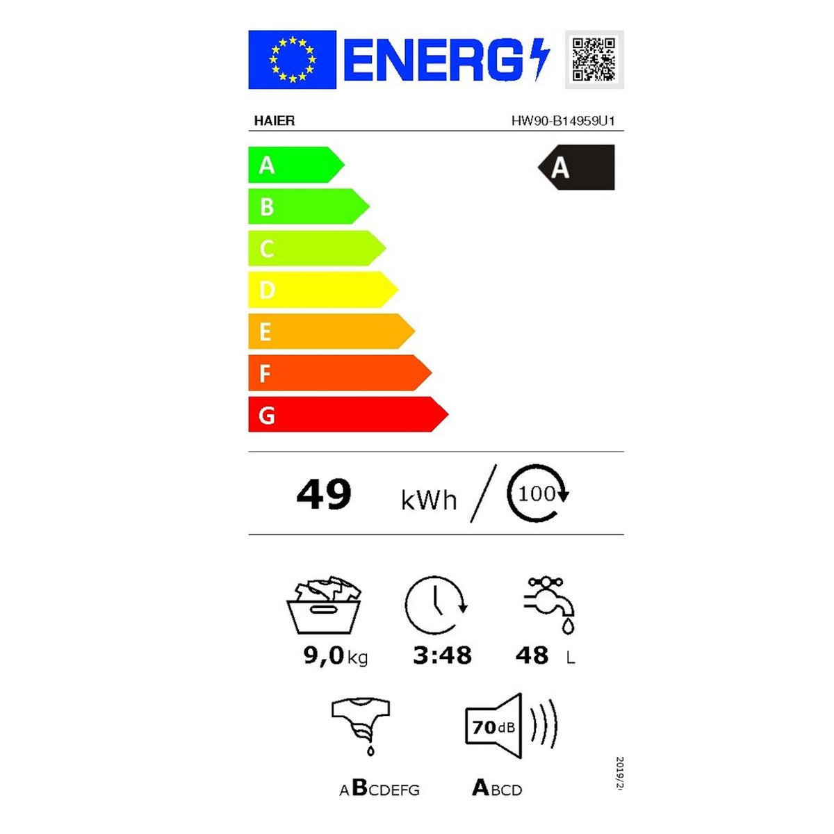 HAIER Lave-linge frontal 9kg 1400 tours/min - HW90B14959U1FR