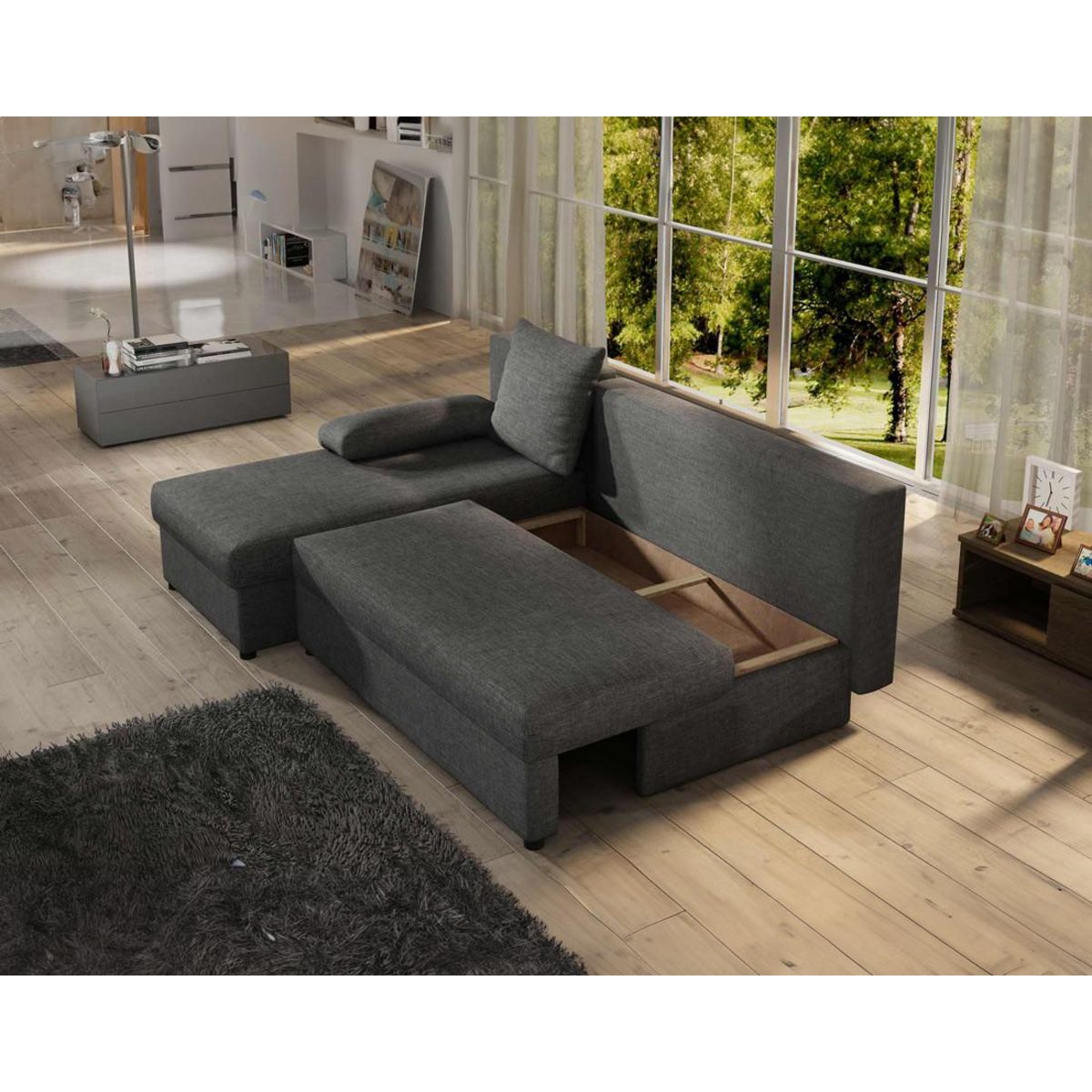BEST MOBILIER Numancia - canapé d'angle réversible 4 places - convertible avec coffre - en tissu