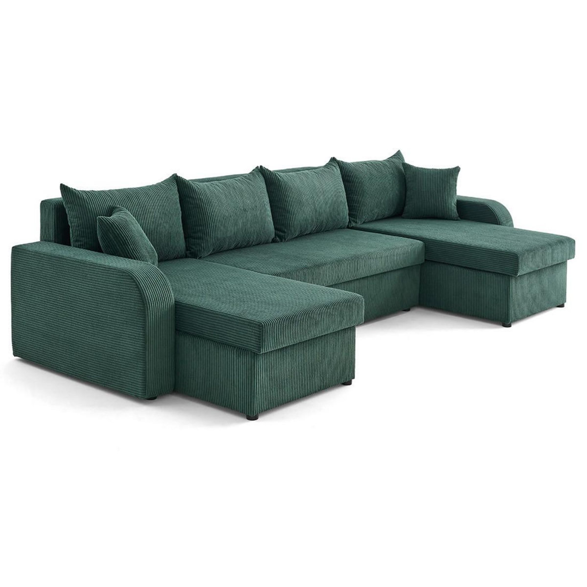 BEST MOBILIER Valos - canapé panoramique en u - 7 places - convertible avec coffres - en velours côtelé