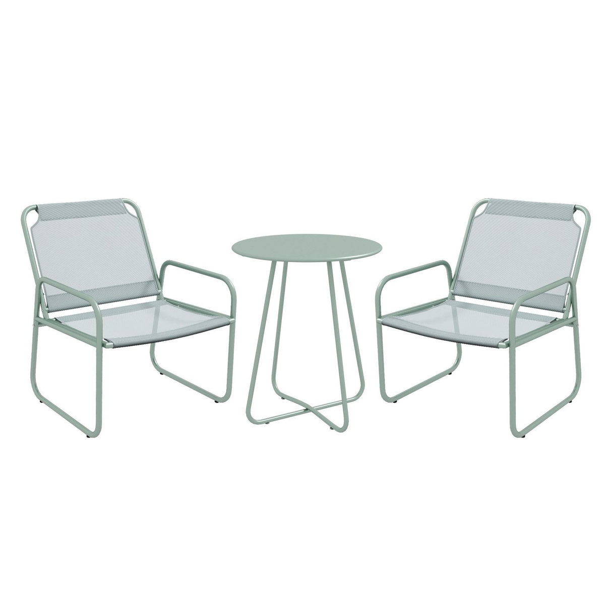 OUTSUNNY Ensemble salon de jardin 3 pcs 2 fauteuils et table ronde vert
