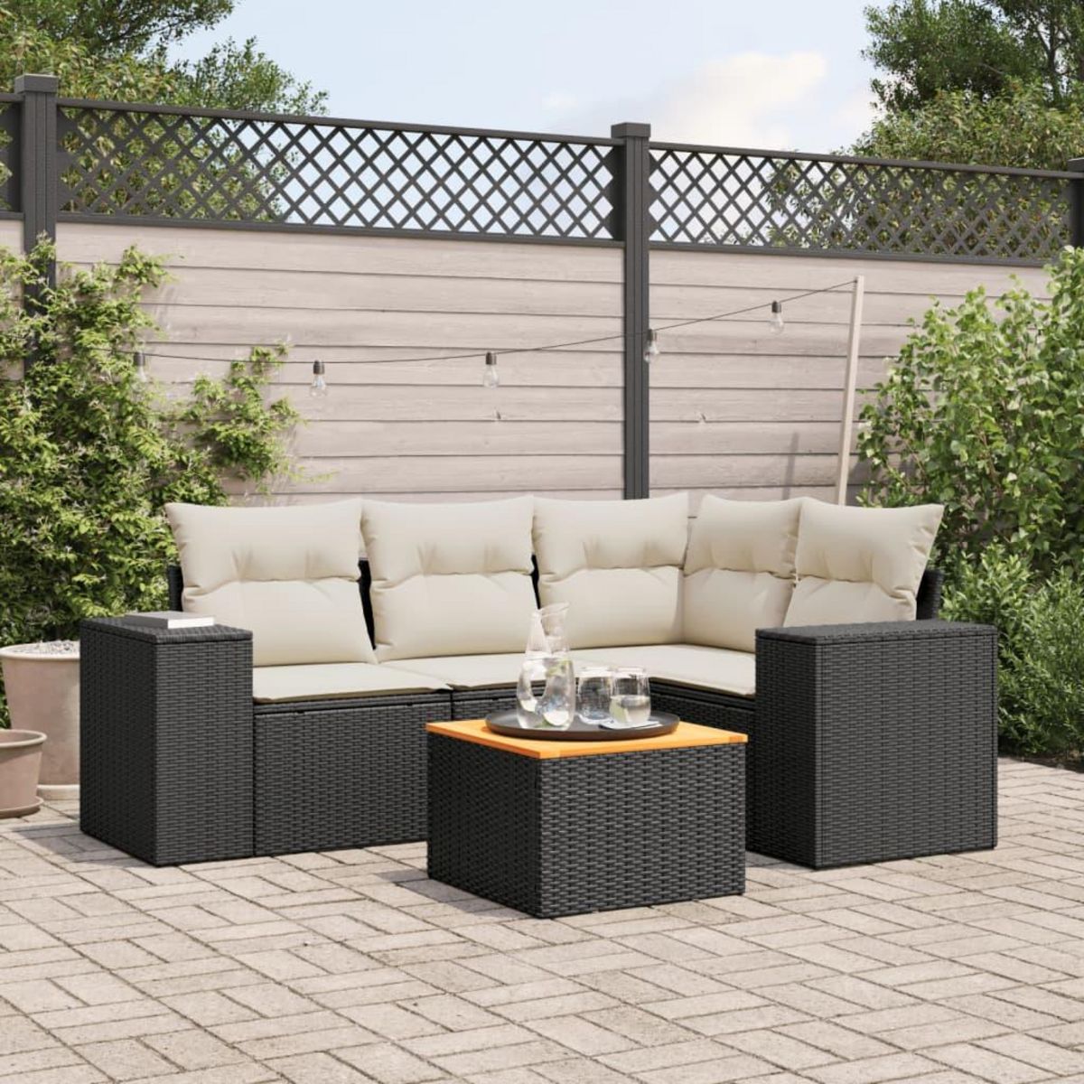 VIDAXL Salon de jardin 5 pcs avec coussins noir resine tressee