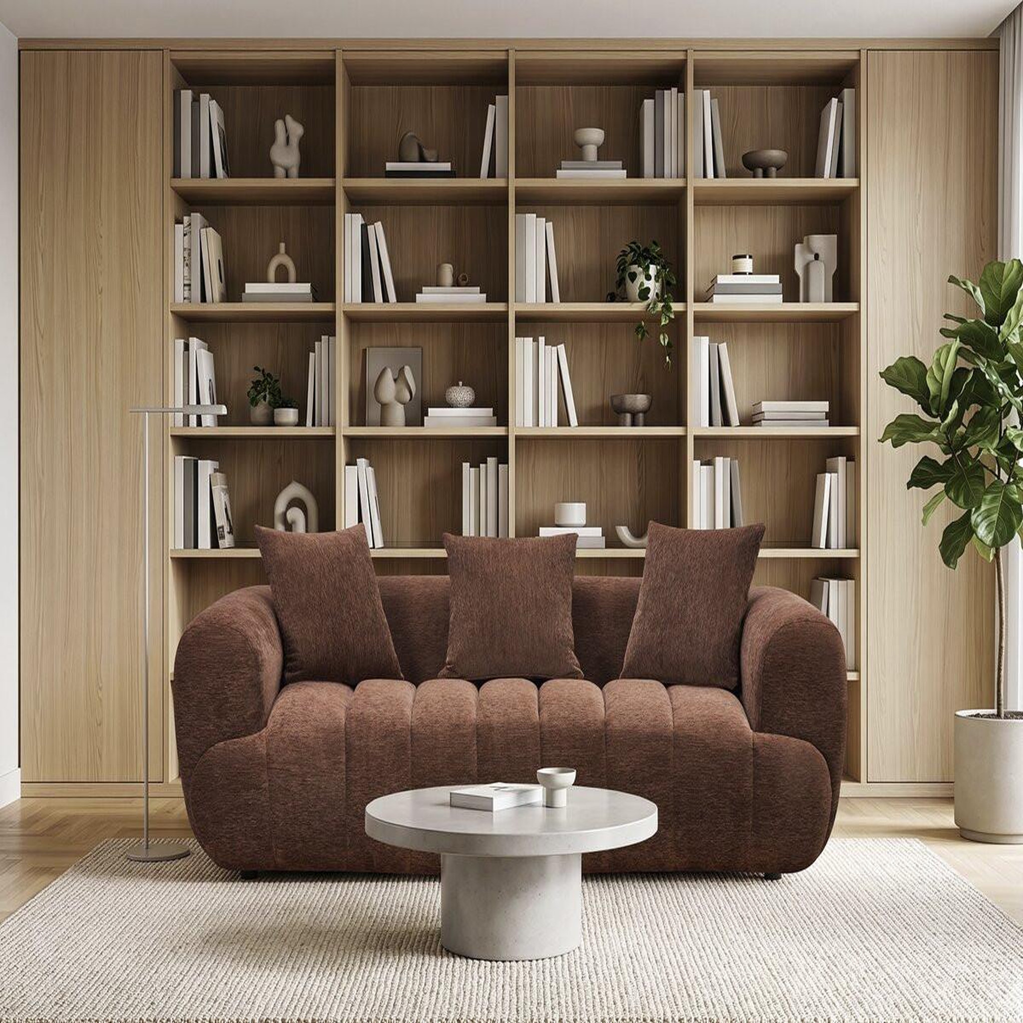 Voir la diapositive 2 : Habitat et Jardin Canapé droit style bubble en tissu texturé  la fayette  - 3 places - marron