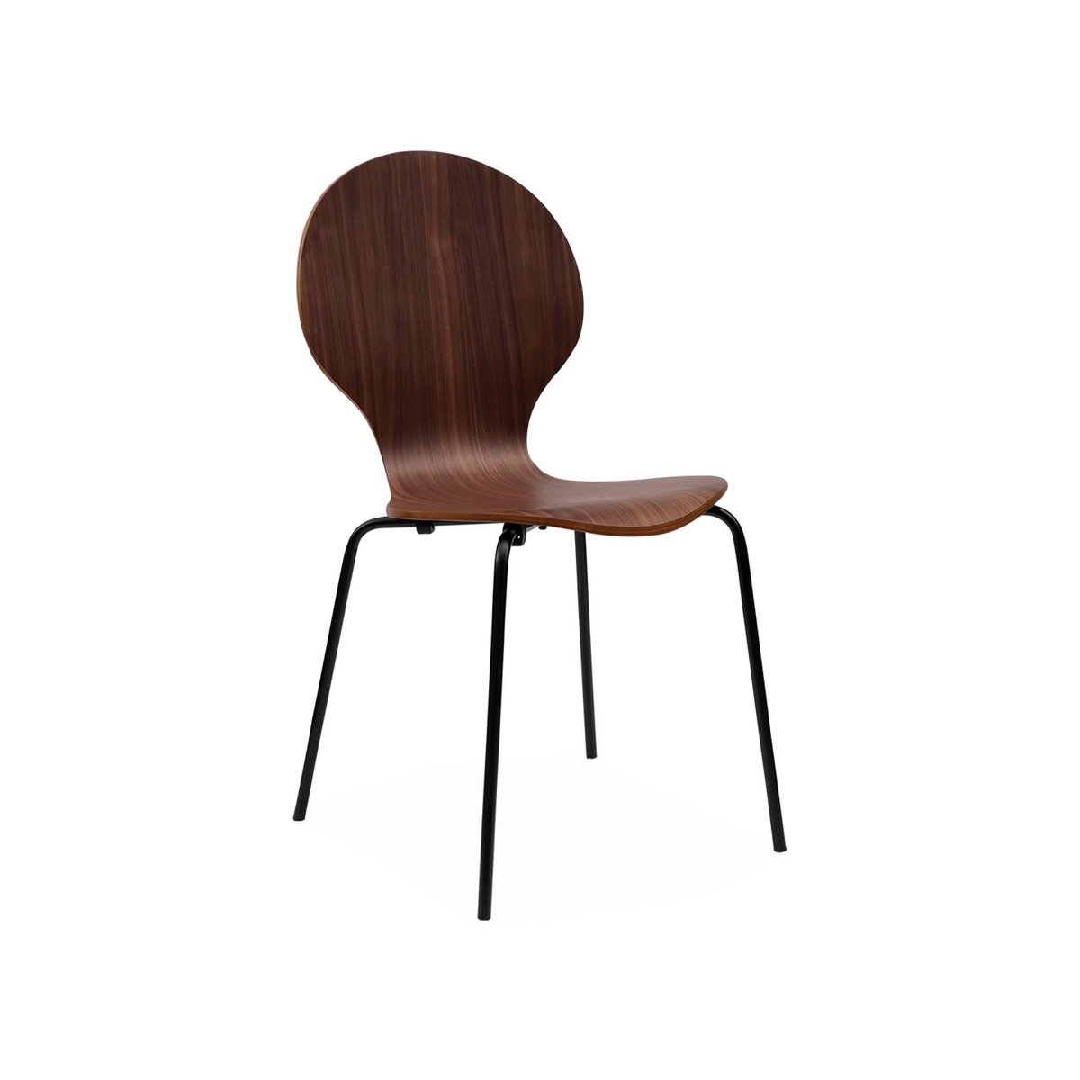 SWEEEK Lot de 4 chaises noyer. rétro empilables. bois d'hévéa et contreplaqué. pieds en acier. Naomi. L 43 x P 48 x H 87cm