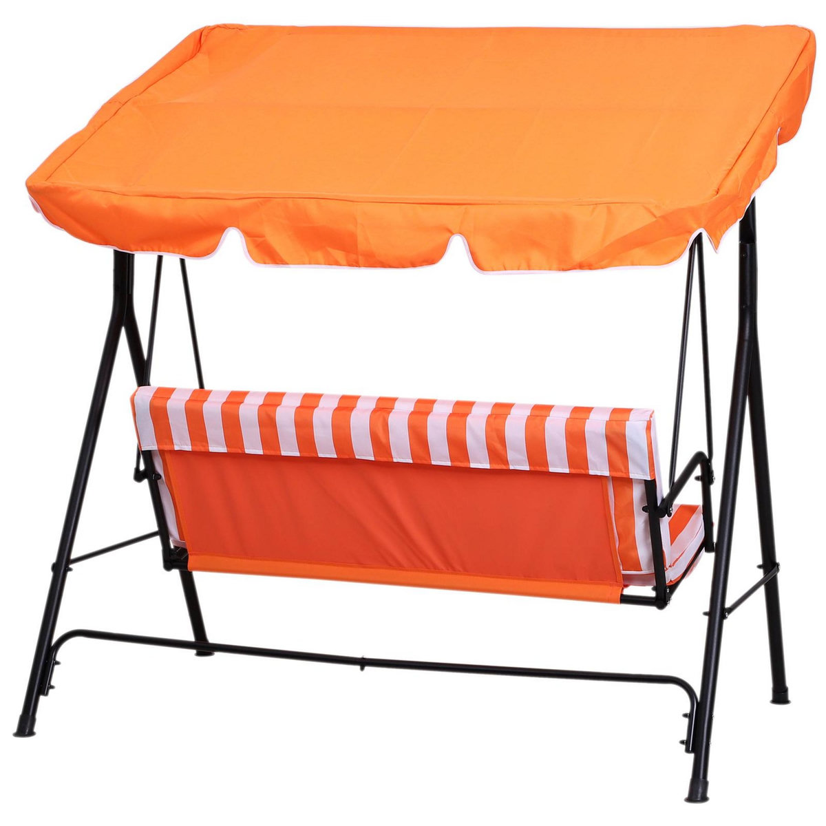 OUTSUNNY Balancelle de jardin 3 places toit inclinaison réglable coussins assise et dossier 1,72L x 1,1l x 1,52H m acier noir polyester orange