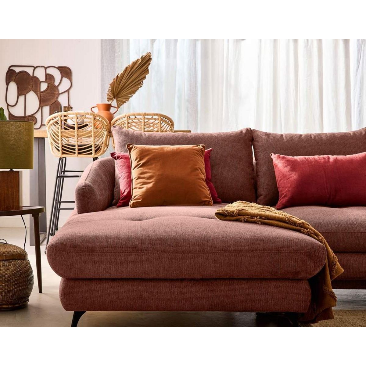 LISA DESIGN Ninon - canapé d'angle gauche 4 places convertible avec coffre en tissu texturé