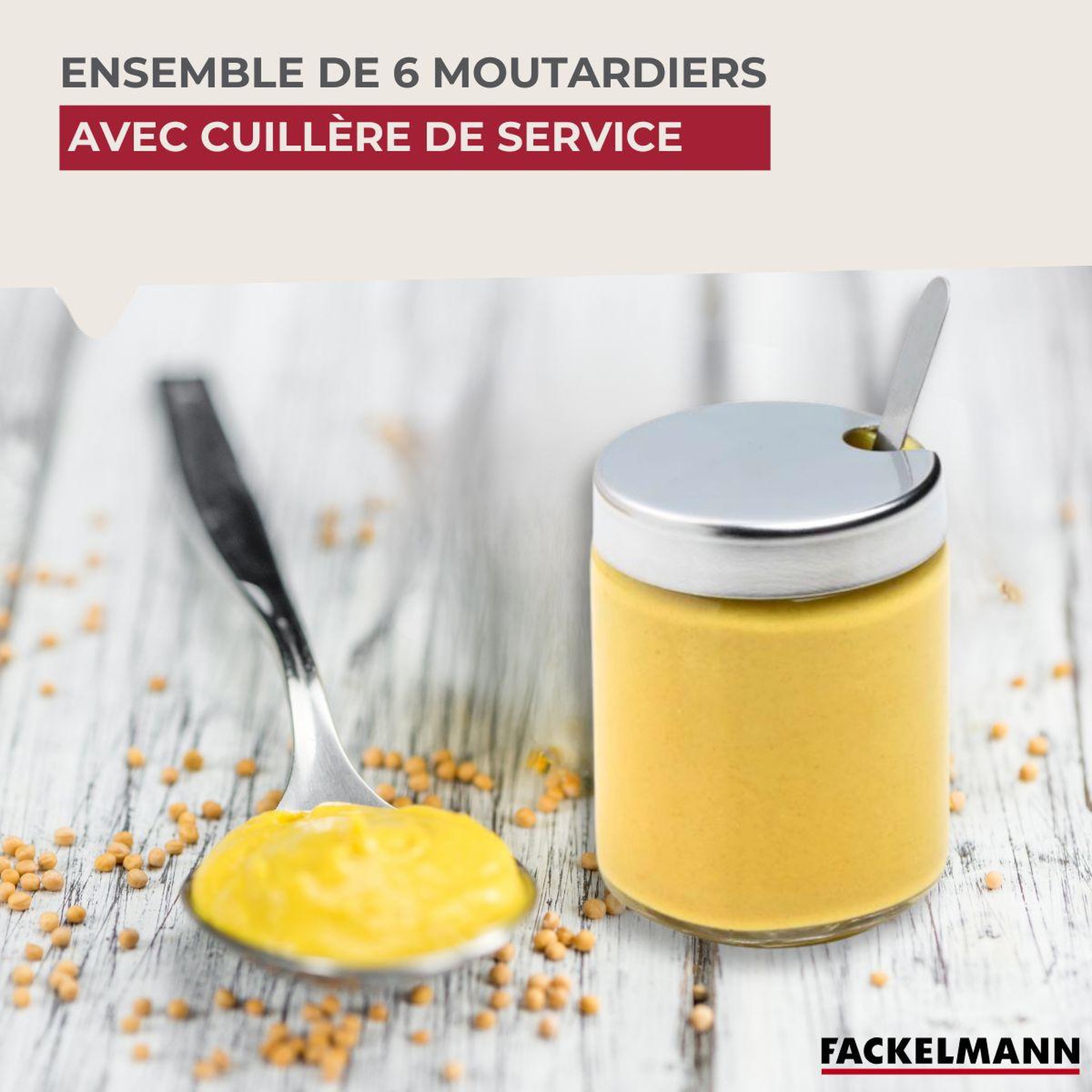 Voir la diapositive 2 : Fackelmann Lot de 6 pots à moutarde avec cuillère fackelmann