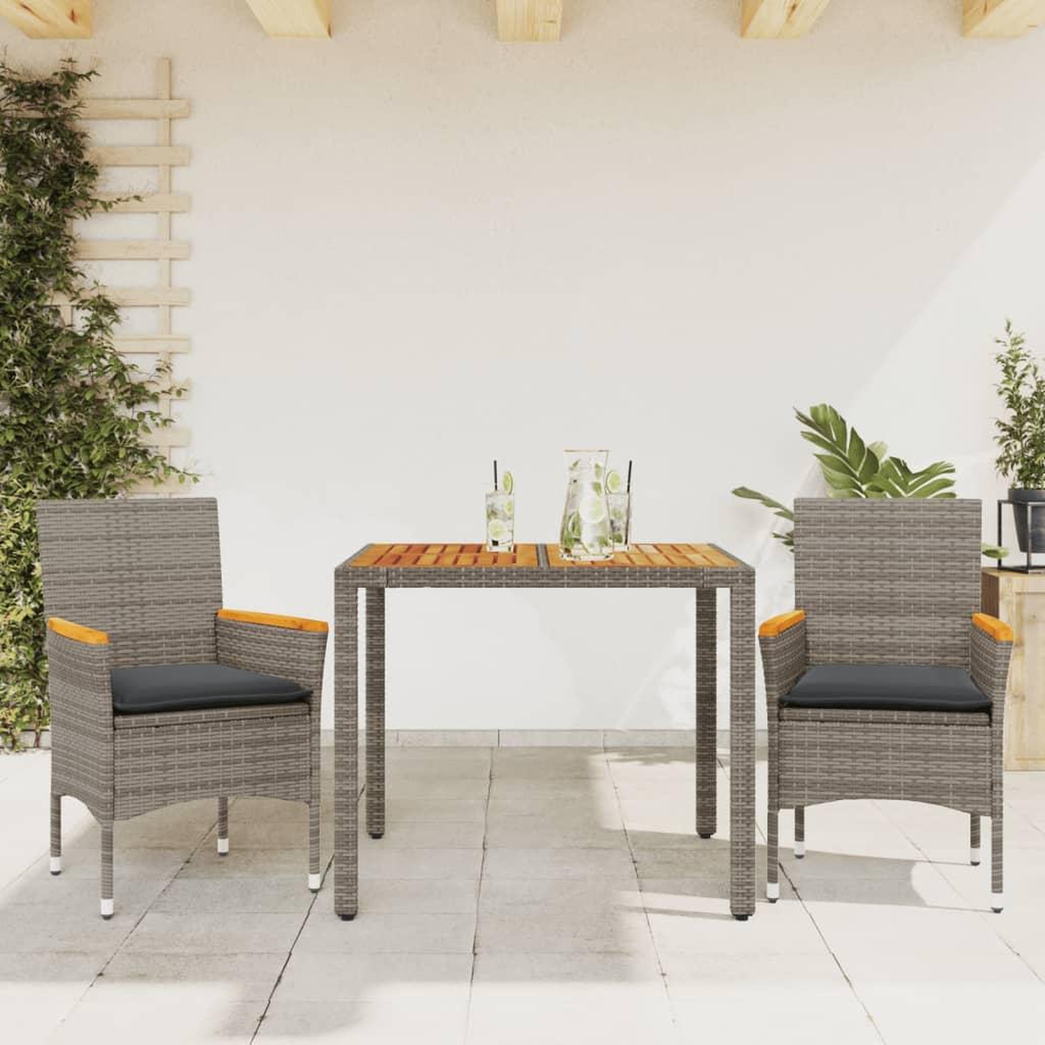 VIDAXL Ensemble a manger de jardin et coussins 3 pcs gris rotin acacia