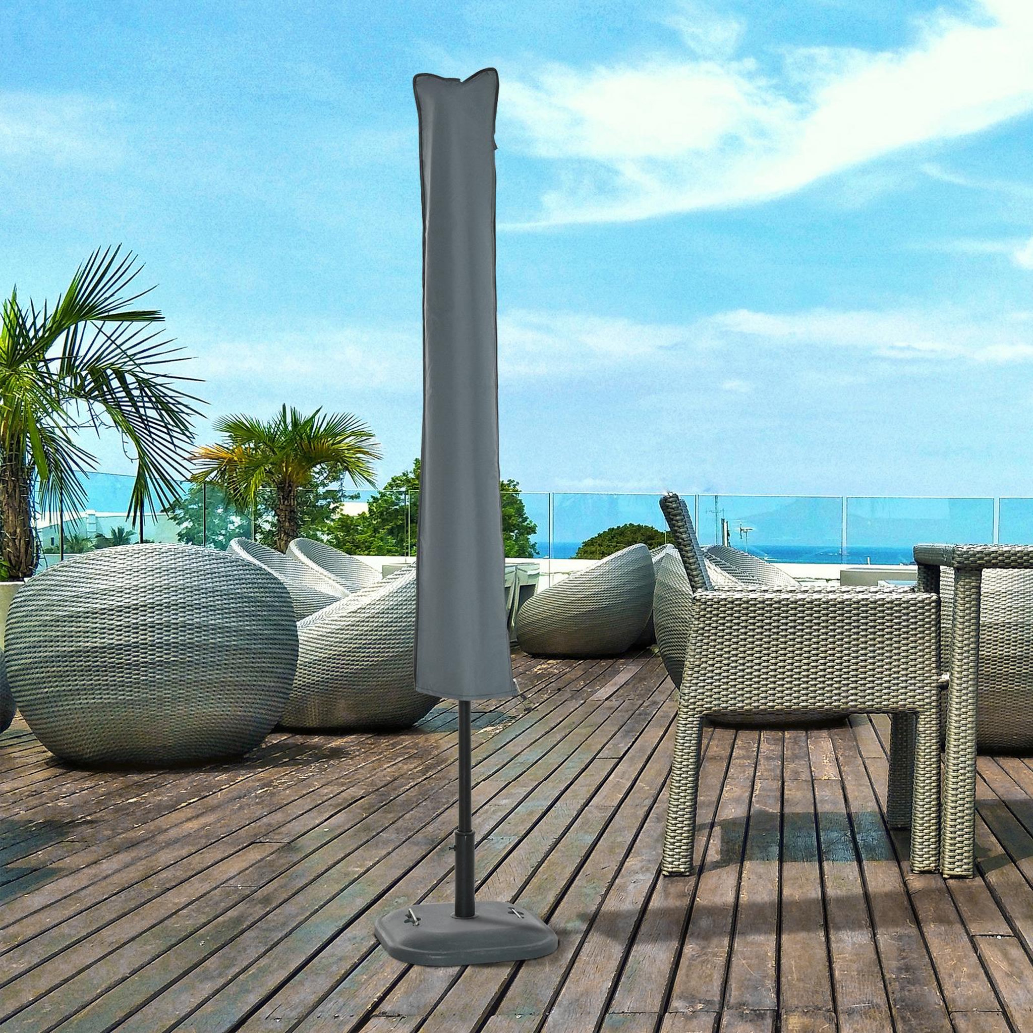 Voir la diapositive 2 : OUTSUNNY Housse de protection imperméable pour parasol droit avec fermeture éclair et cordon de serrage gris