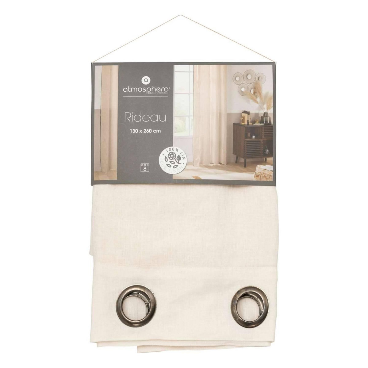 ATMOSPHERA Voilage avec surpiqûre noire - 130 x 260 cm - Beige