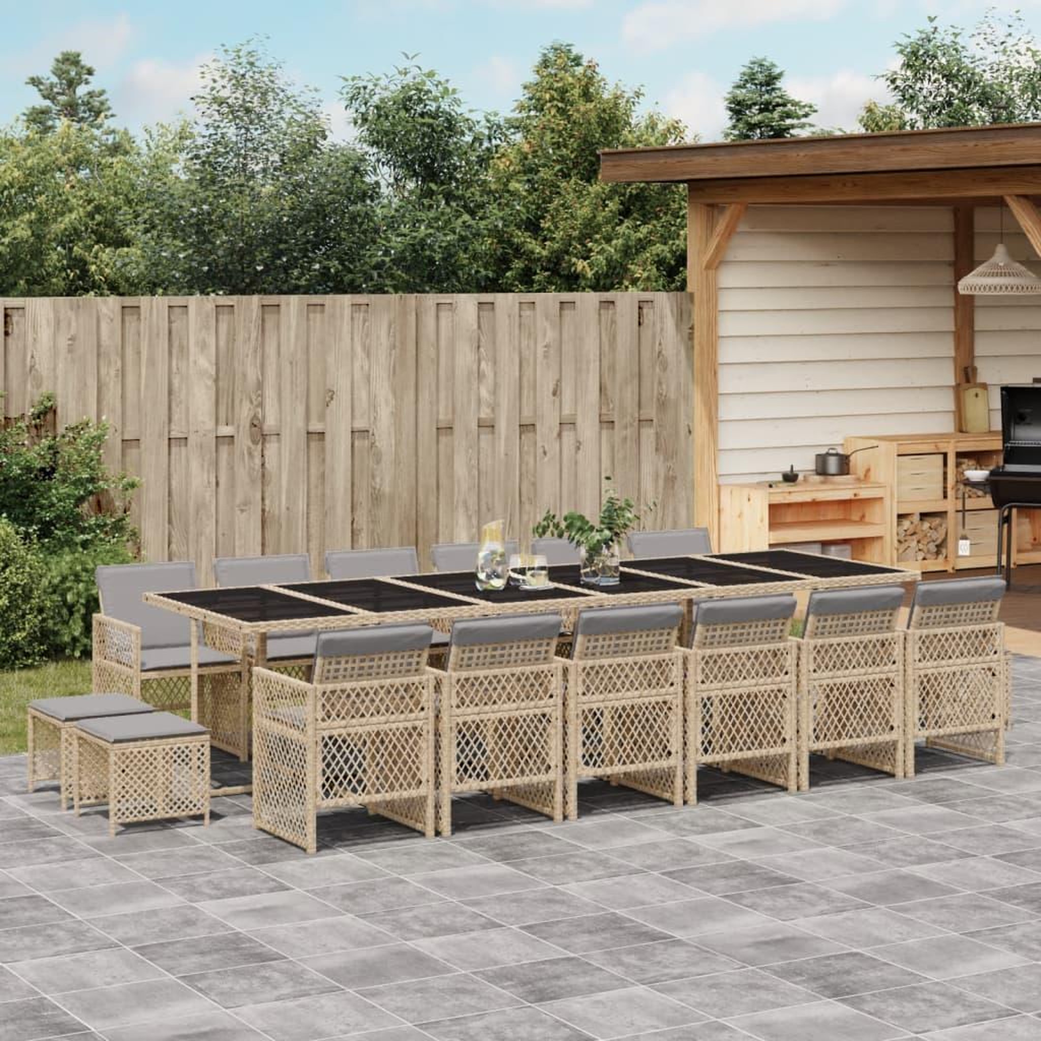 VIDAXL Ensemble a manger de jardin et coussins 17 pcs beige