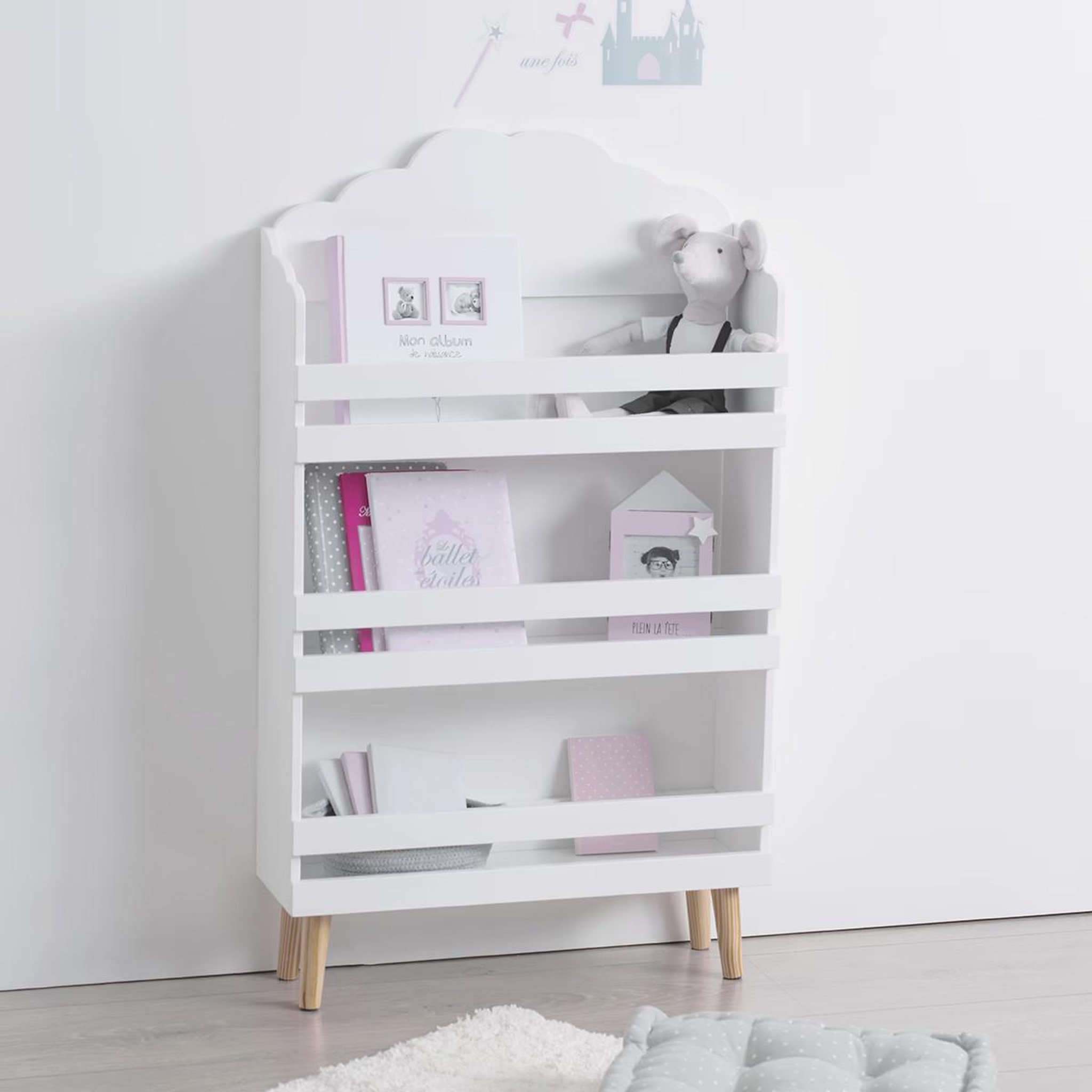 Voir la diapositive 3 : Atmosphera Kids Bibliothèque 3 niveaux  nuage  100cm blanc