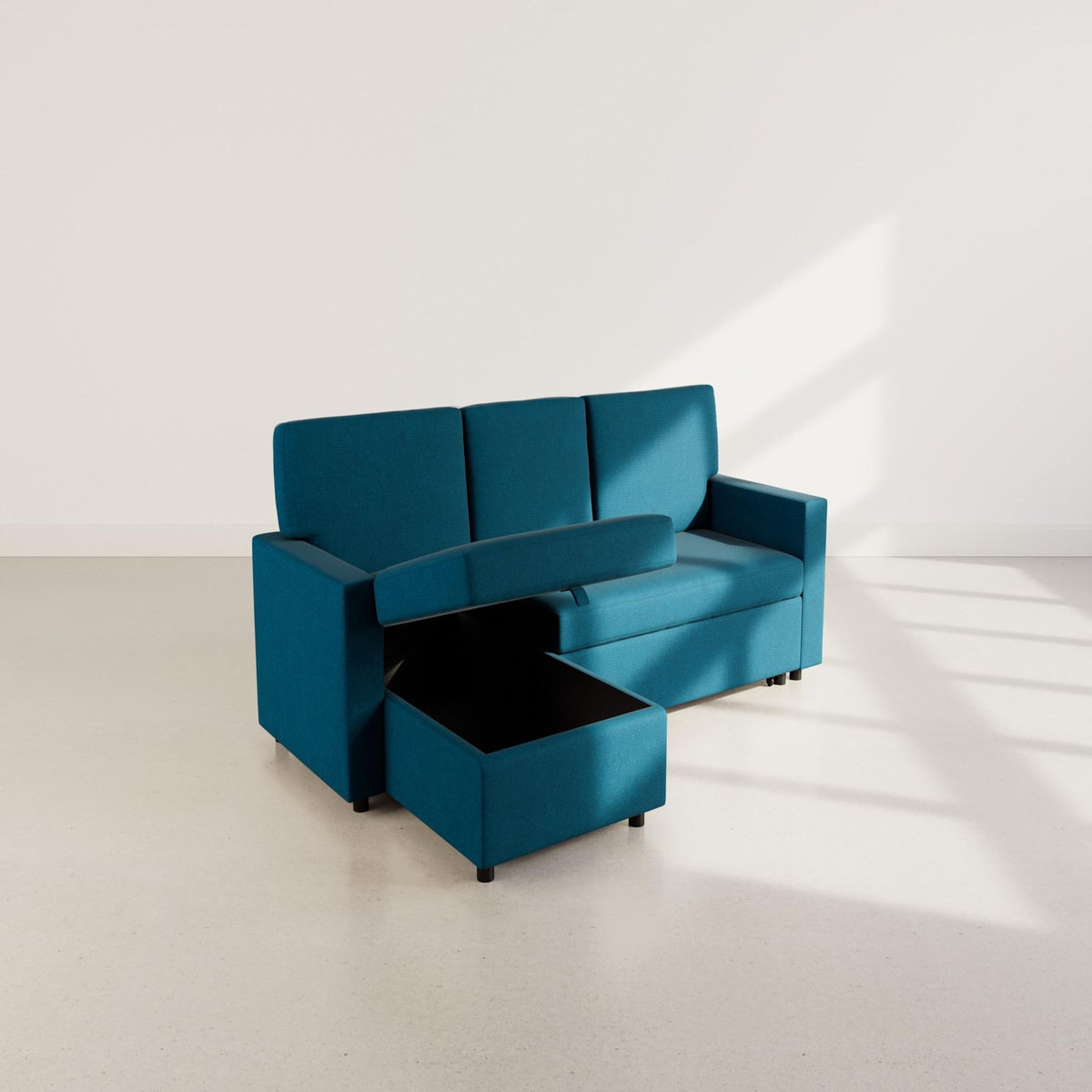 BEST MOBILIER Meiya - canapé d'angle réversible 4 places convertible avec coffre en tissu