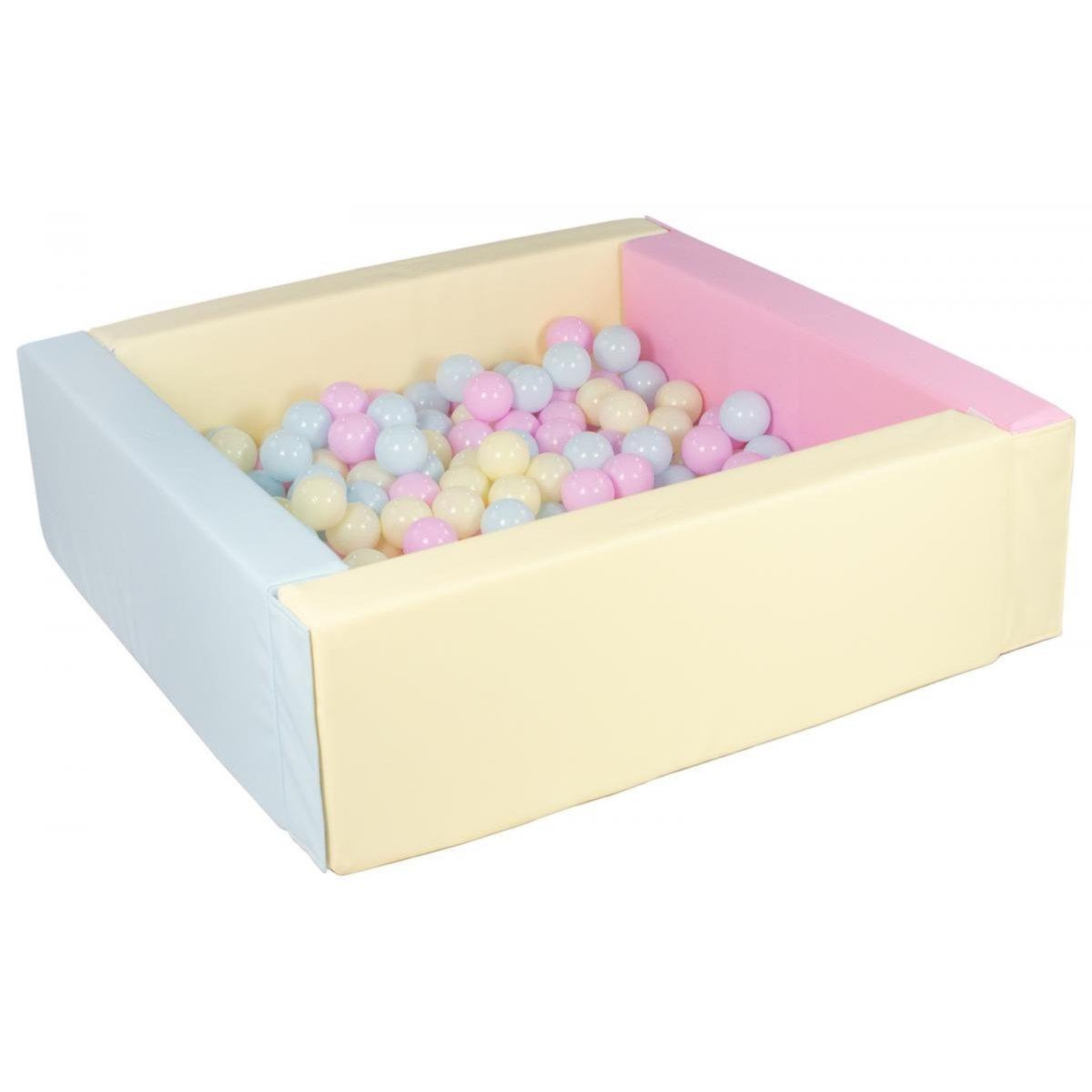 VELINDA Piscine à balles carrée avec 300 balles - rose, bleu, jaune p/rose, bleu, jaune (pastel)