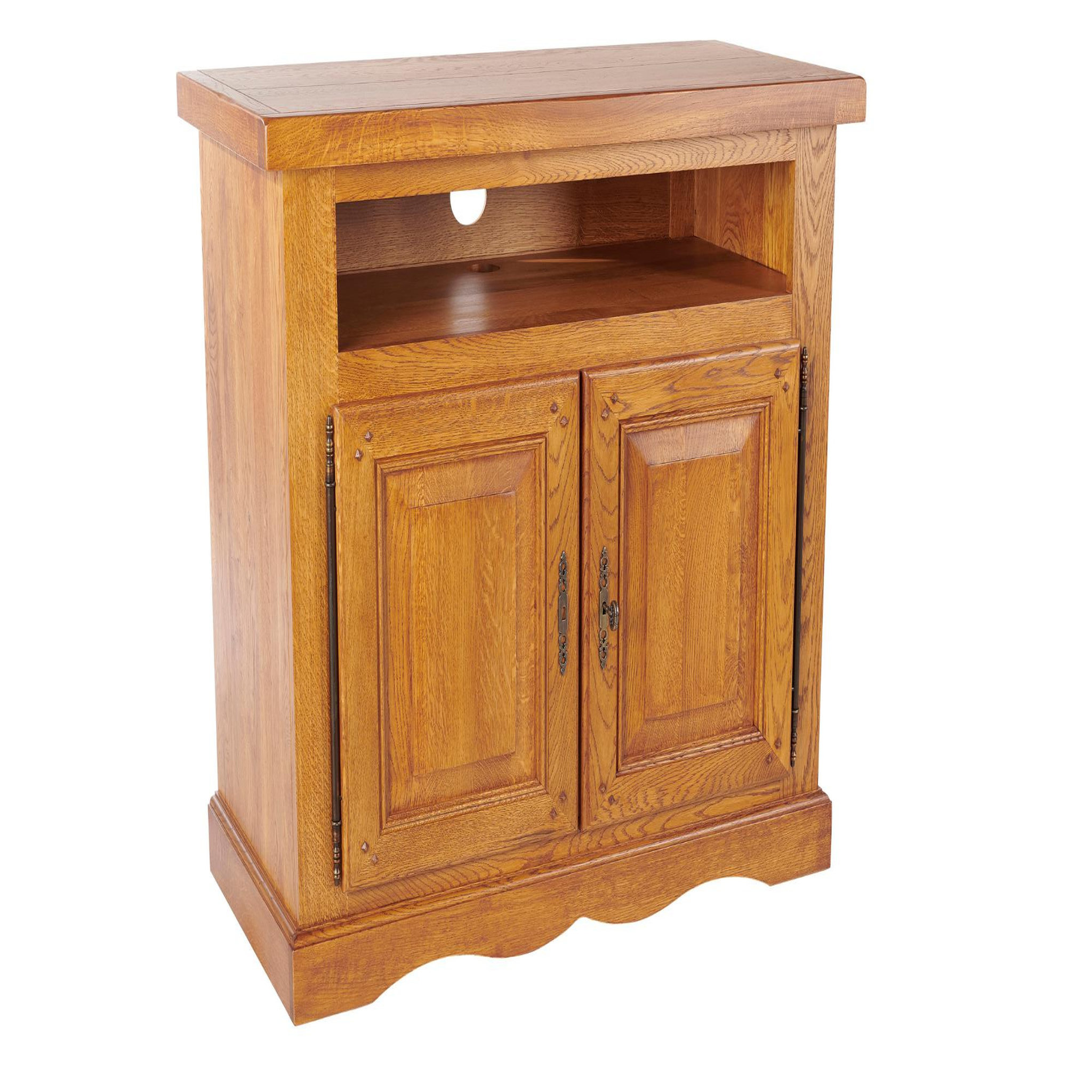 Voir la diapositive 3 : HELLIN Meuble TV en chêne massif 2 portes style traditionnel L107 - LA BRESSE