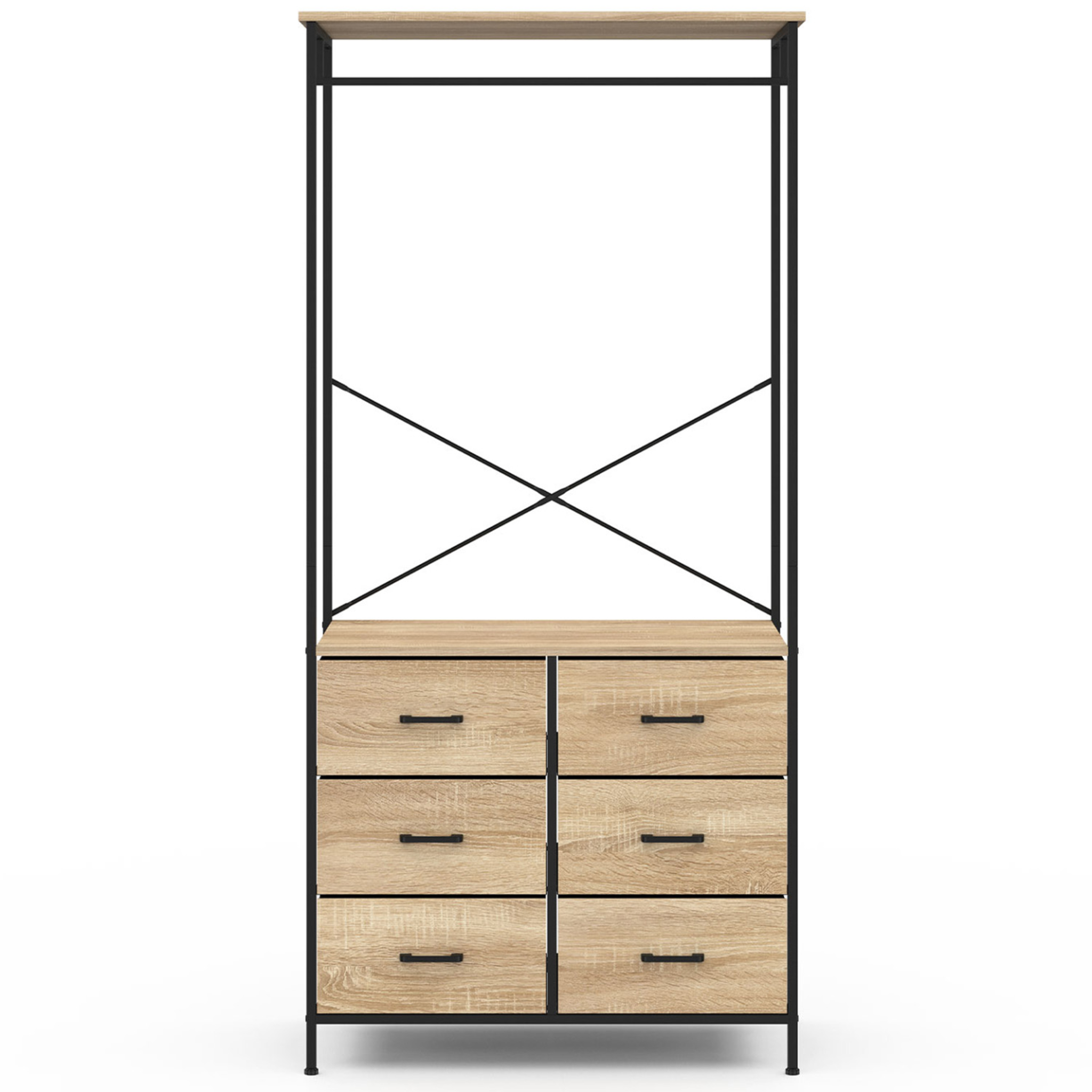 Voir la diapositive 3 : ID MARKET Dressing penderie l. 80 cm utah avec 6 bacs en tissu bois et noir