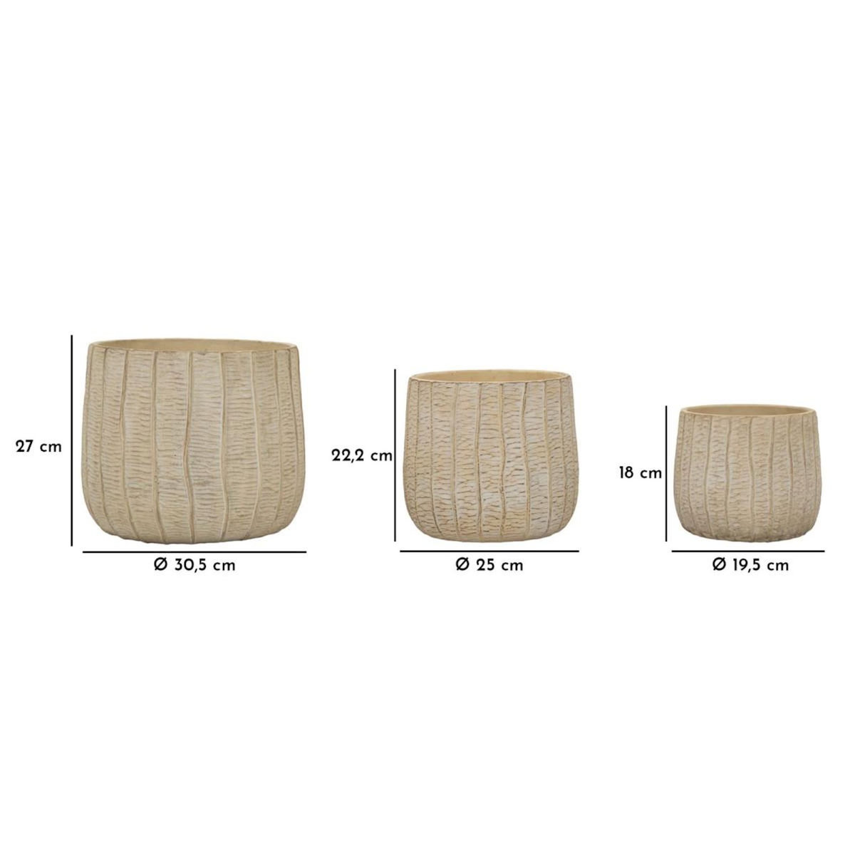Paris Prix Lot de 3 Cache-Pots  Flake  30cm Crème