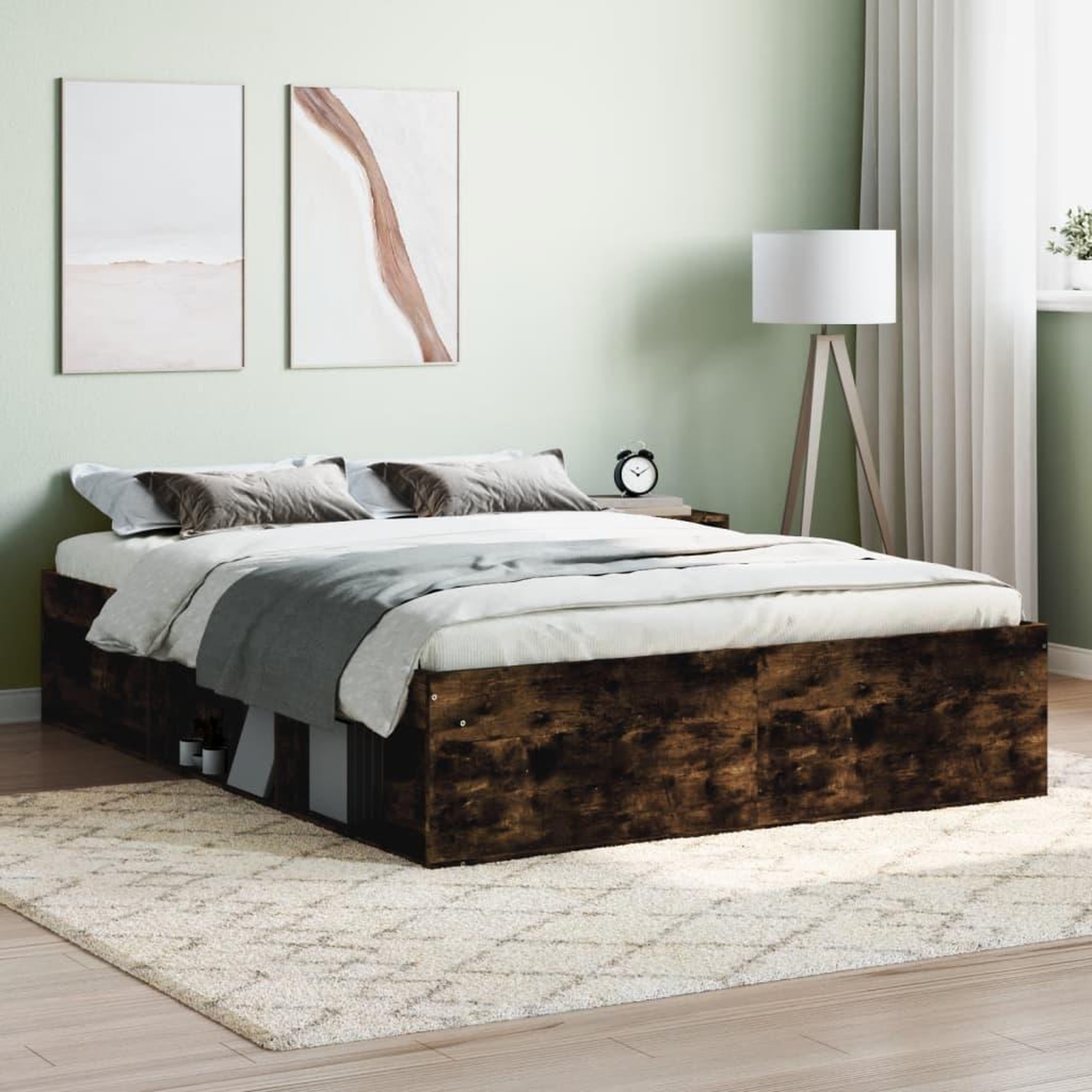 VIDAXL Cadre de lit sans matelas chene fume 135x190 cm