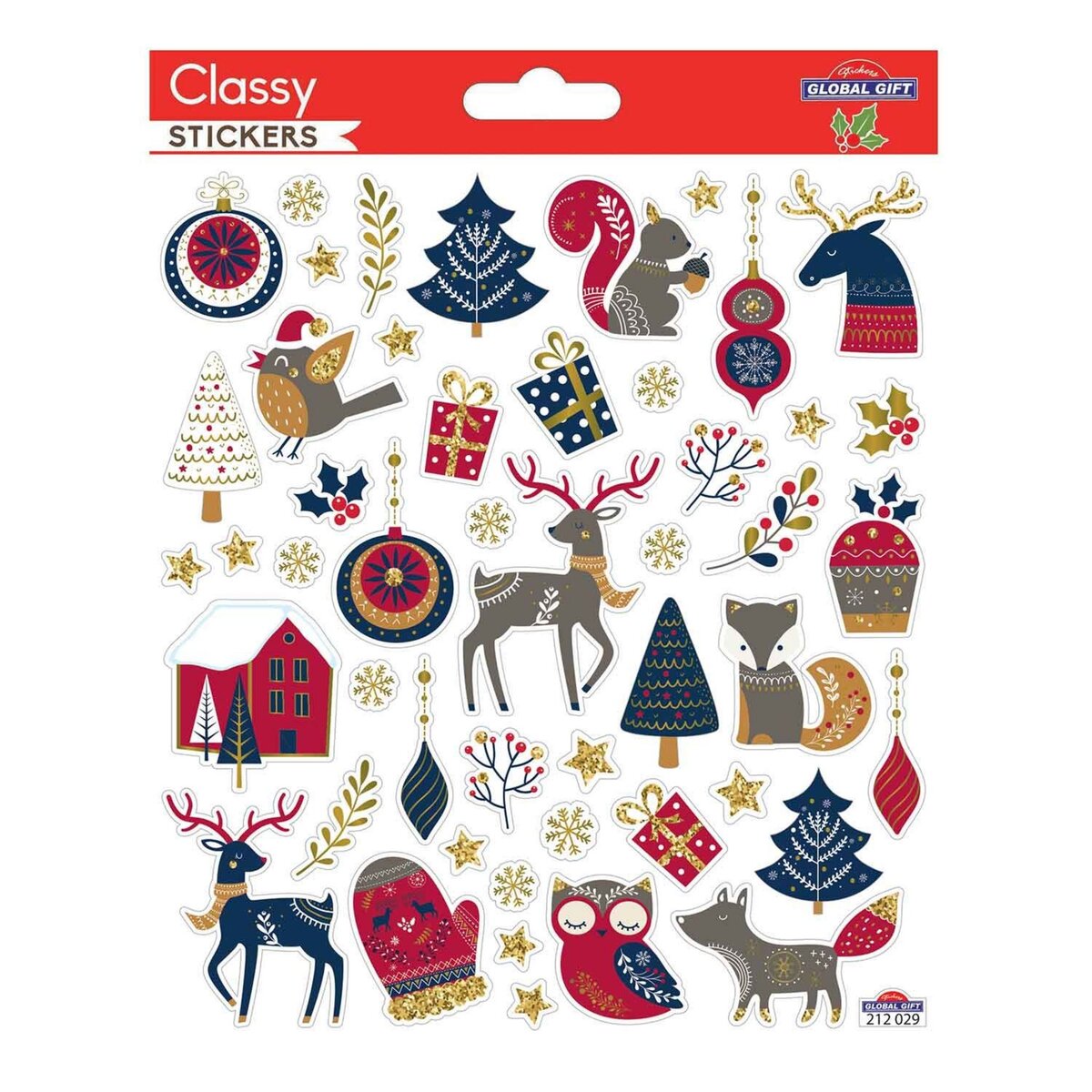  Stickers Noël - Animaux de la forêt à paillettes