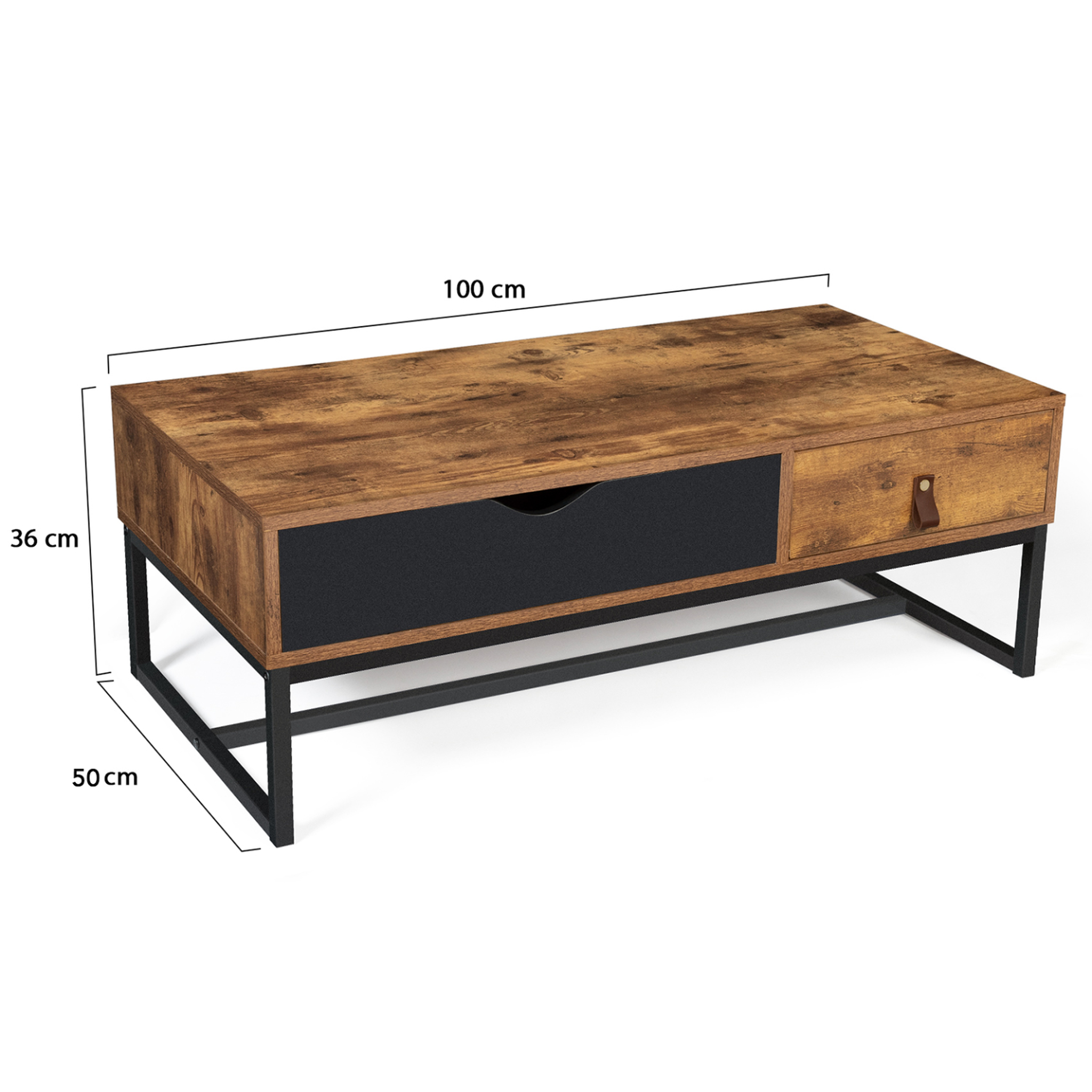 Voir la diapositive 6 : ID MARKET Table basse rectangulaire chicago 2 tiroirs design industriel