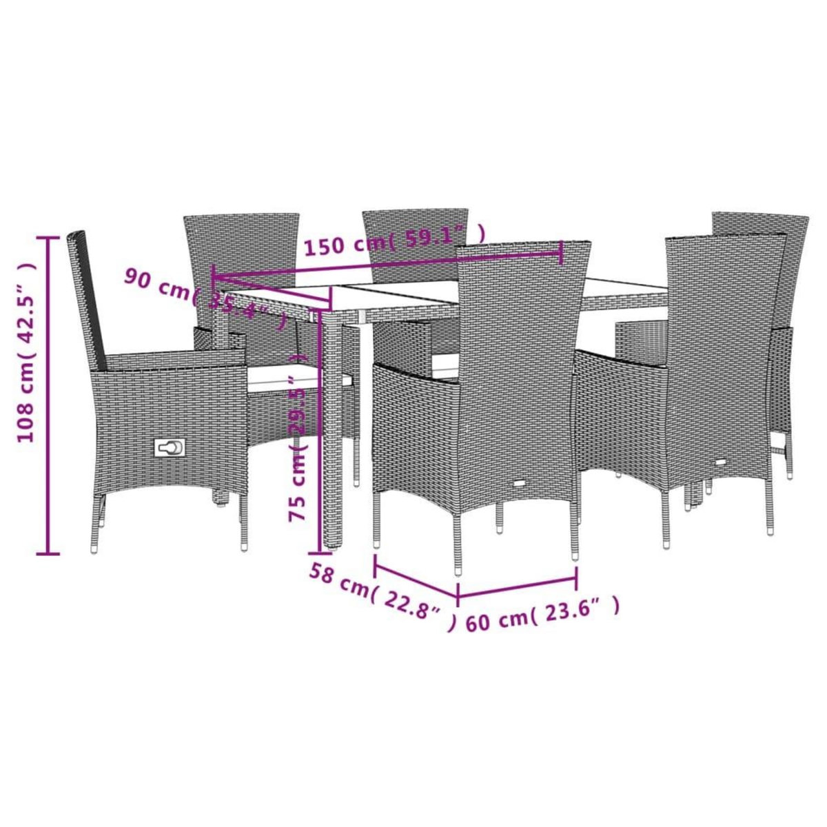 VIDAXL Ensemble a manger de jardin et coussins 7 pcs beige poly rotin