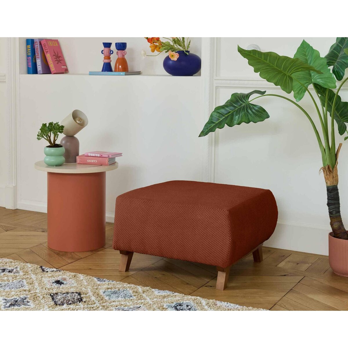 BEST MOBILIER Cristal - pouf modulable - 65 cm - en velours texturé