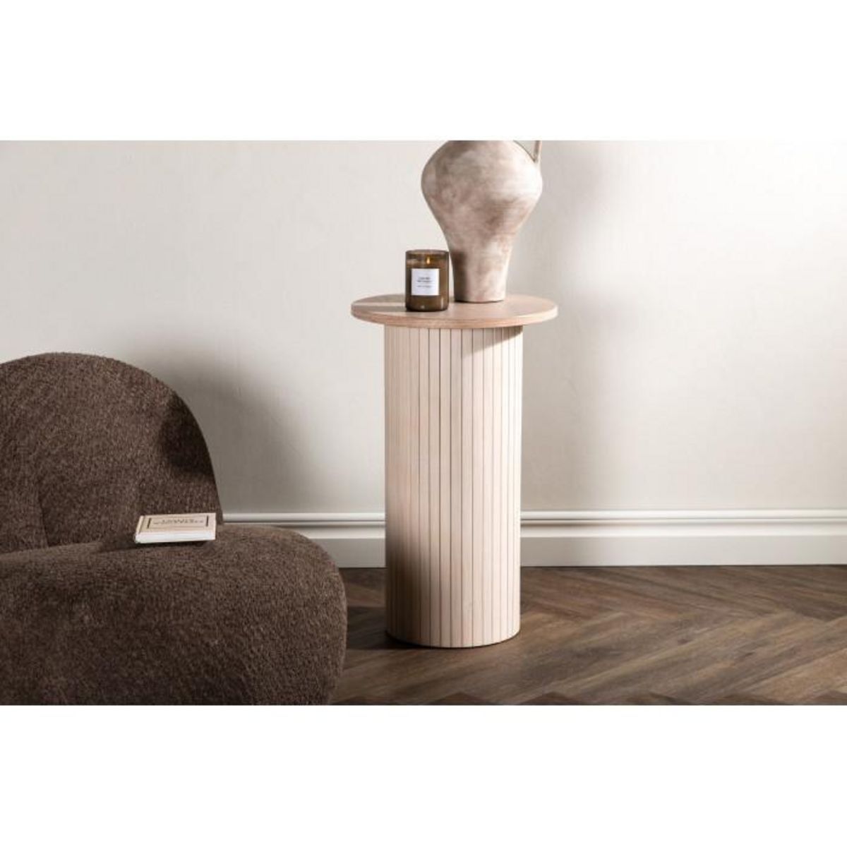 Paris Prix Table d'Appoint Design Nervuré  Bianca  65cm Naturel