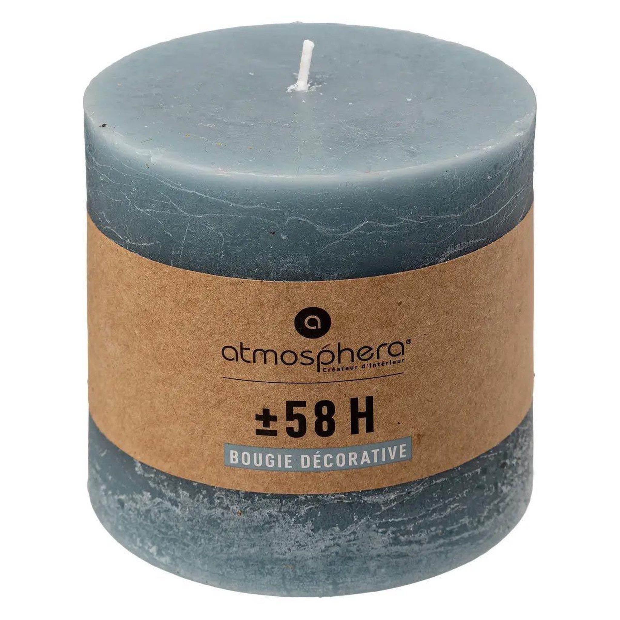 Voir la diapositive 2 : ATMOSPHERA Bougie cylindrique  rustic  10cm bleu orage
