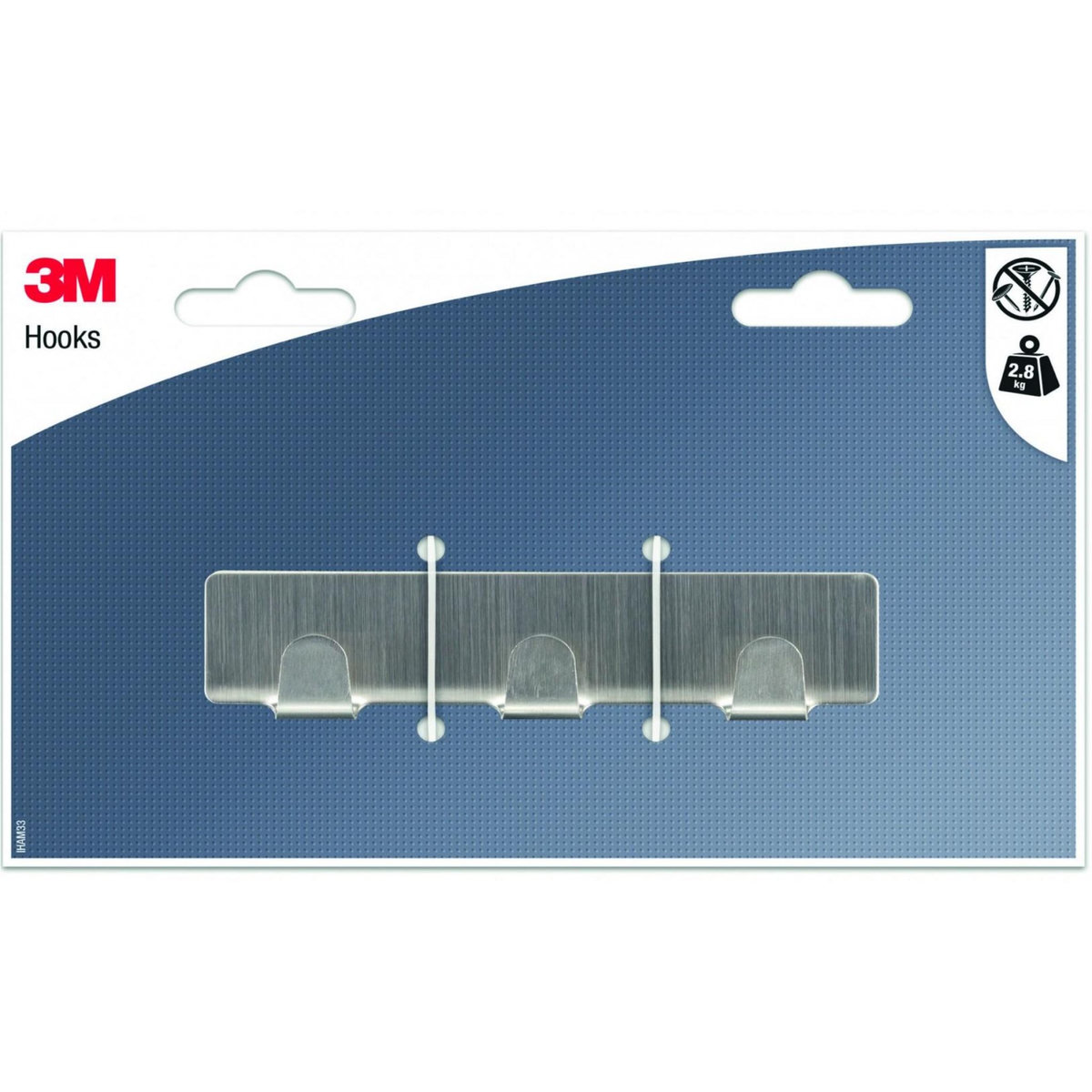 3M Barre 3 crochets adhésif Permanent 3M, gris