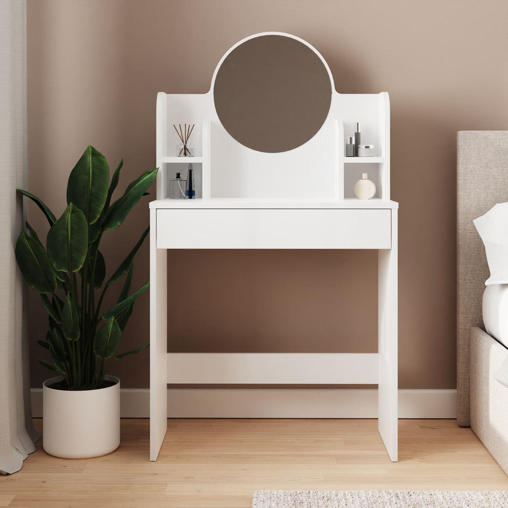 Voir la diapositive 3 : Habitat et Jardin Coiffeuse avec miroir en bois  idis  - 75 x 35 x 135 cm - blanc
