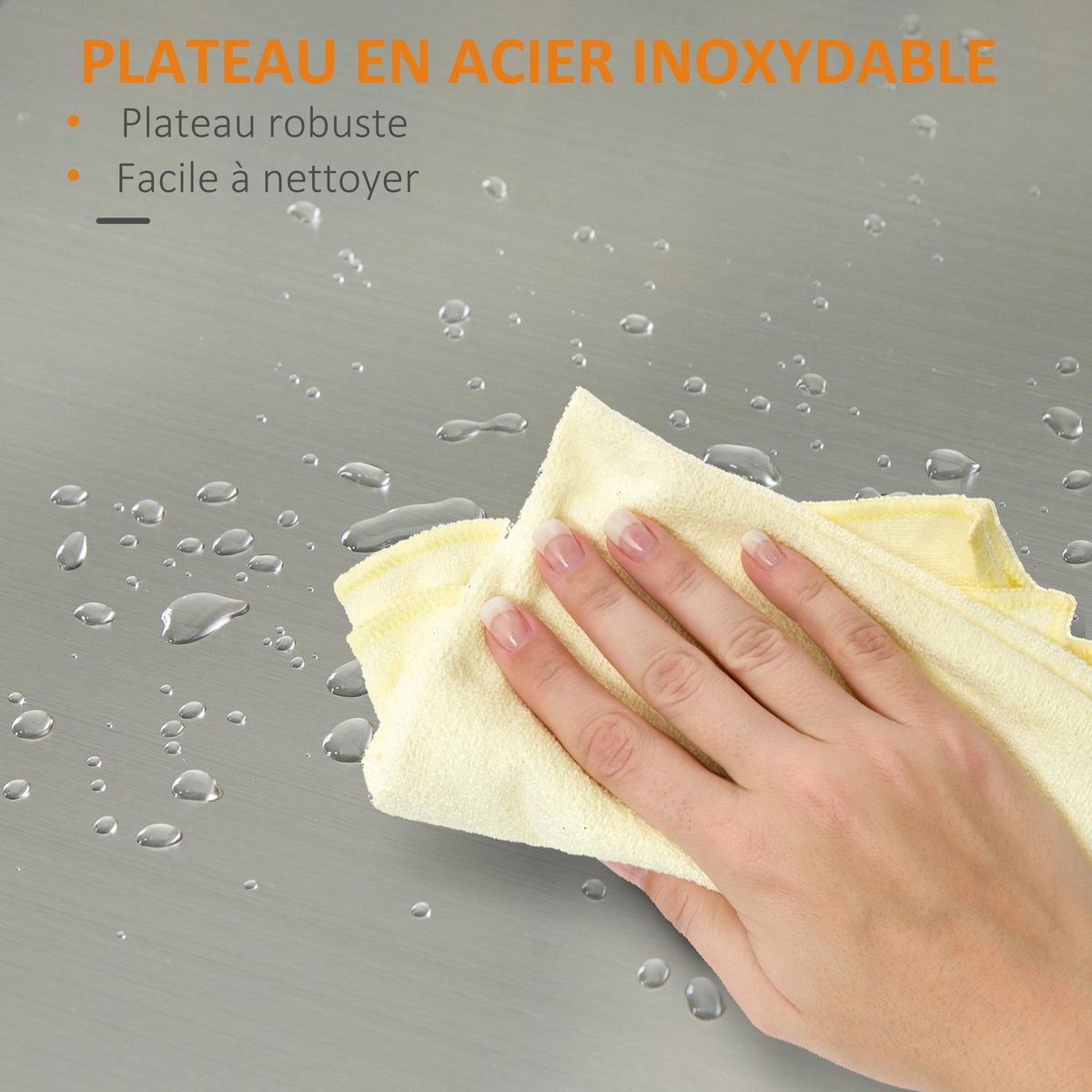 HOMCOM Desserte de cuisine multi-rangements 1 tiroir placard 2 portes avec étagère porte-torchons MDF acier inox.