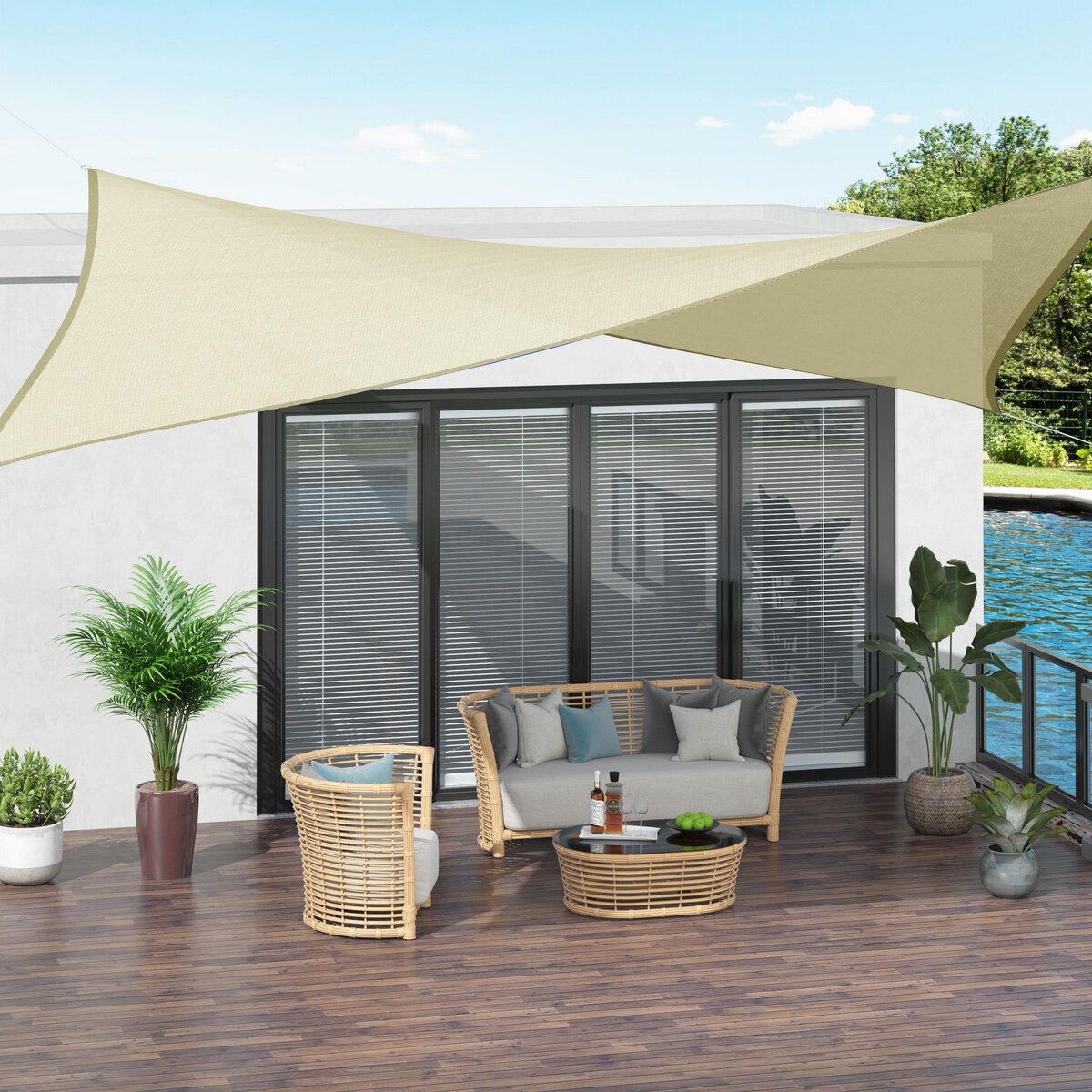 OUTSUNNY Voile d'ombrage carré 3 x 3 m polyéthylène haute densité résistant aux UV crème