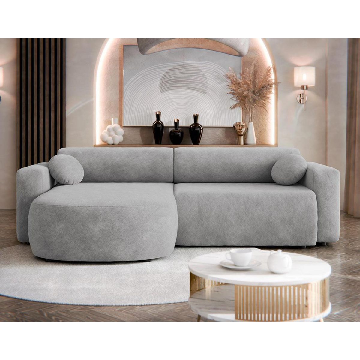 BEST MOBILIER Brunello - canapé d'angle réversible 4 places convertible avec coffre en tissu