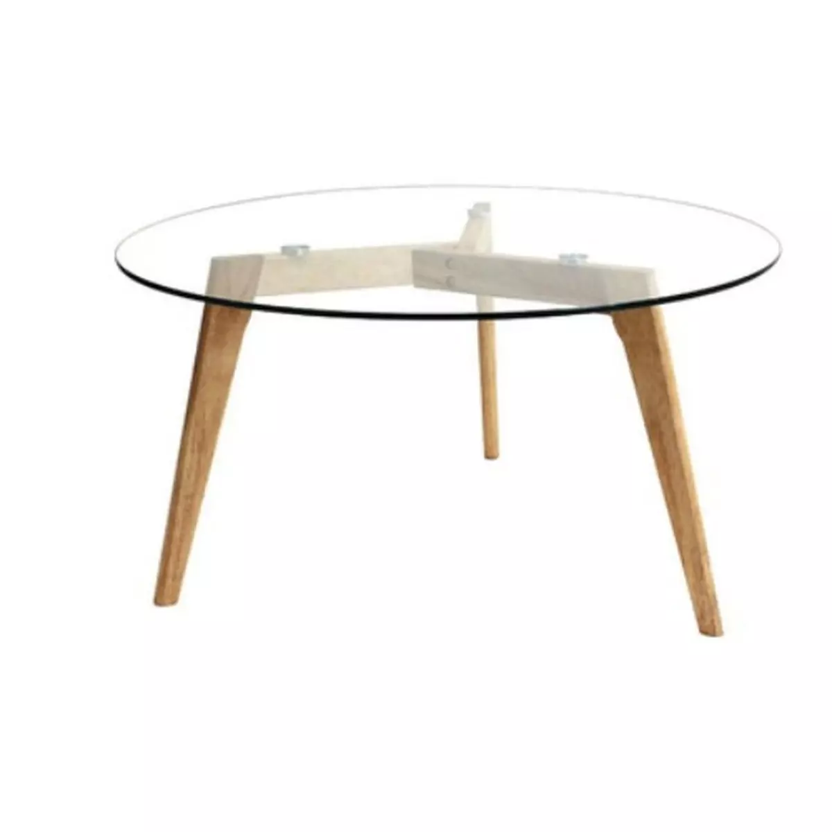 The Home Deco Factory Table basse ronde design bois et verre Alexia - Diam. 80 x H. 45 cm - Beige