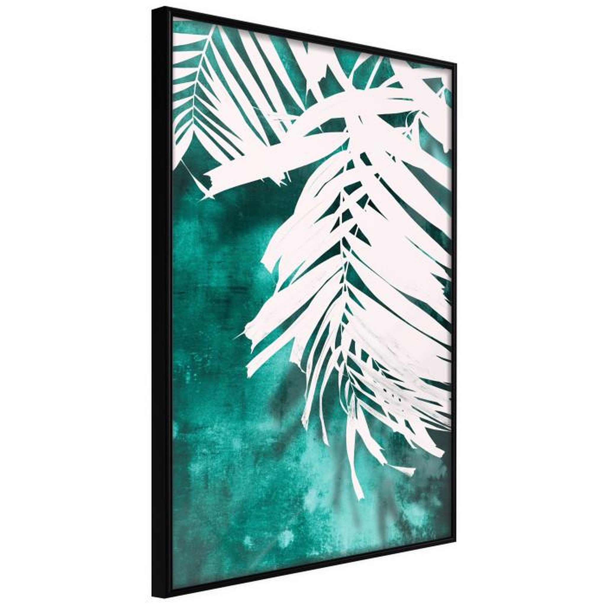 Paris Prix Affiche Murale Encadrée  White Palm on Teal Background. Coloris disponibles : Noir, Jaune
