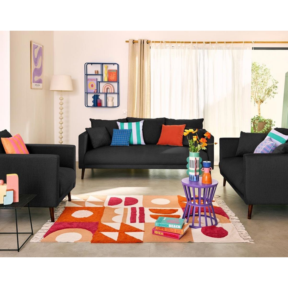 LISA DESIGN Ostrava - canapé droit 3 places en velours pieds en bois