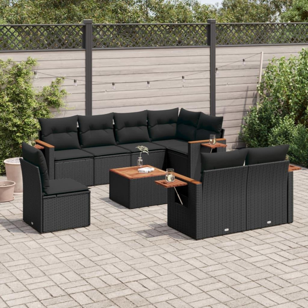 VIDAXL Salon de jardin 9 pcs avec coussins noir resine tressee