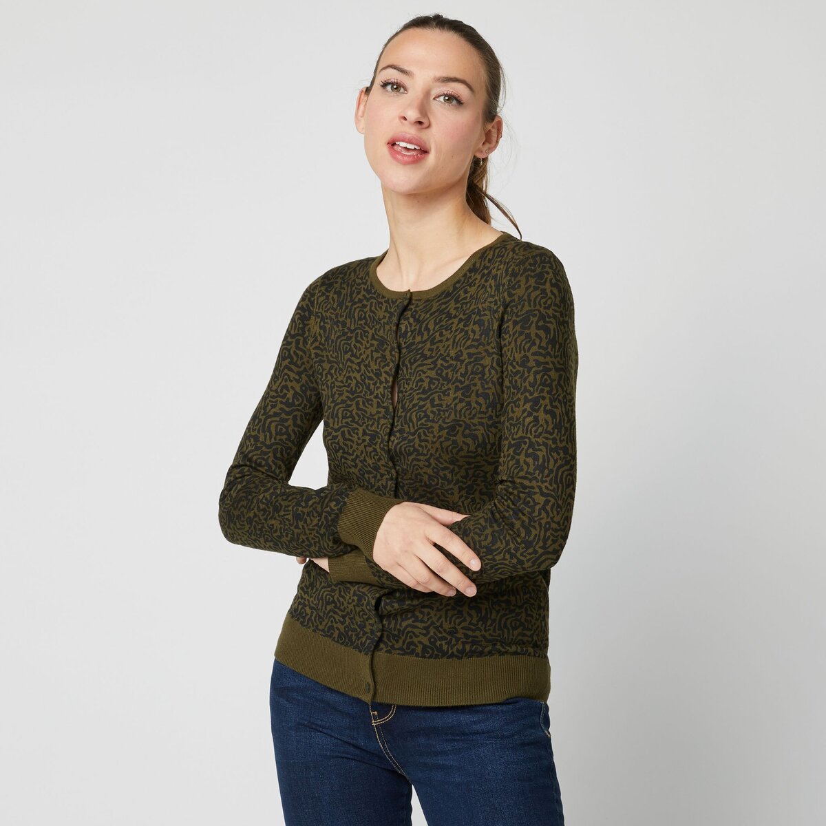 INEXTENSO Gilet court col rond vert femme pas cher Auchan