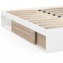 Voir la diapositive 5 : ID MARKET Cadre de lit double SALEM avec rangements et sommier 140 x 190 cm blanc et façon hêtre
