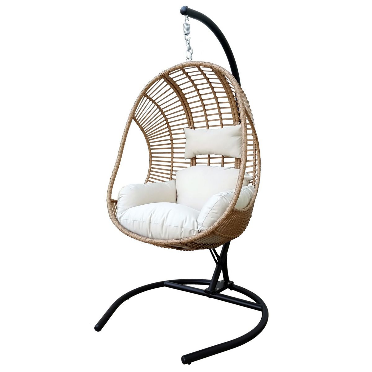 GARDEN STAR Fauteuil oeuf suspendu - Rotin et acier - Blanc et marron