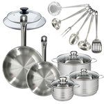 Fackelmann Set 2 poêles 24 et 28 cm en inox et couvercles, 3 faitouts inox 16, 20 et 24 cm et 6 ustensiles inox Fackelmann Eterna