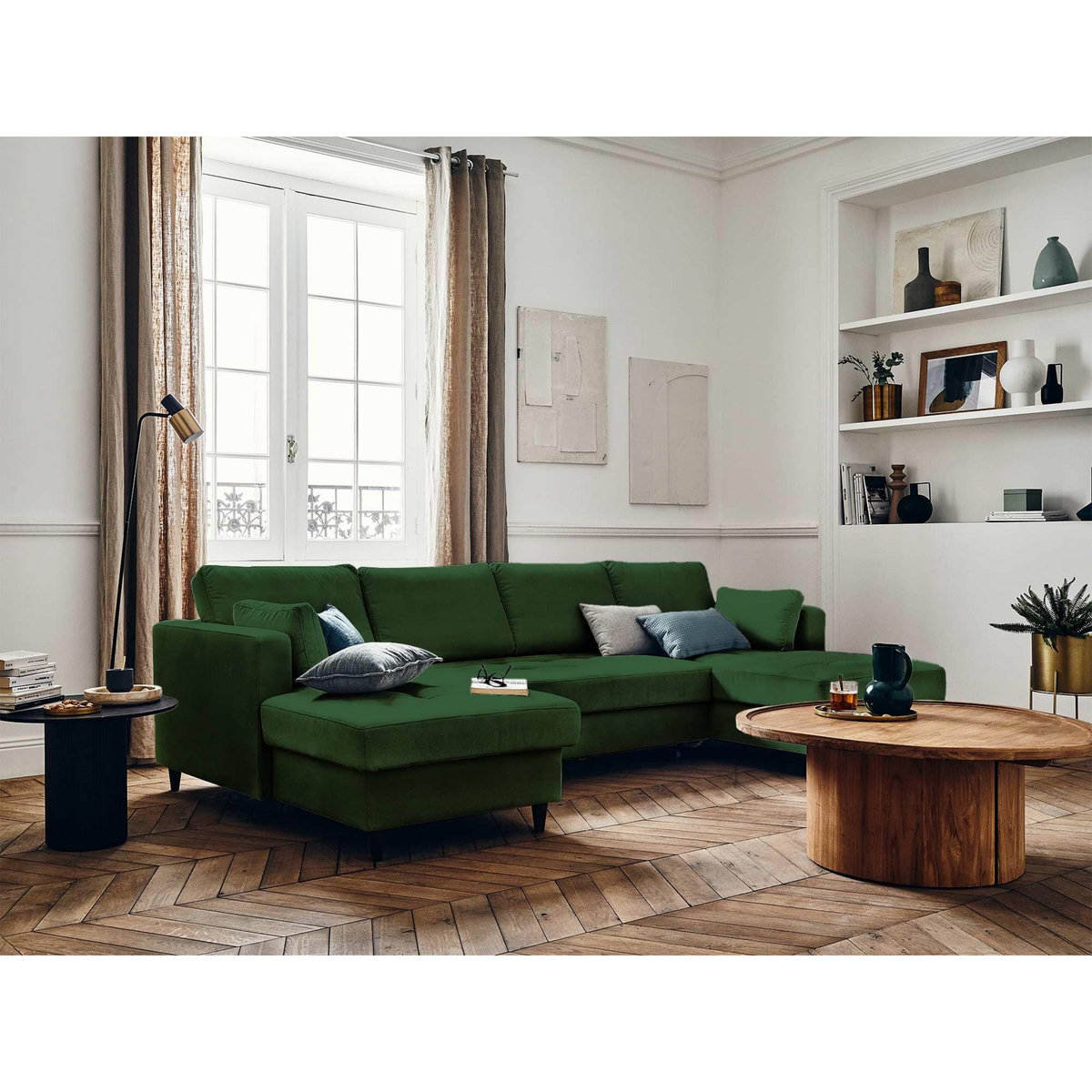 LISA DESIGN Anna - canapé panoramique en u - 7 places - convertible avec coffre - en velours