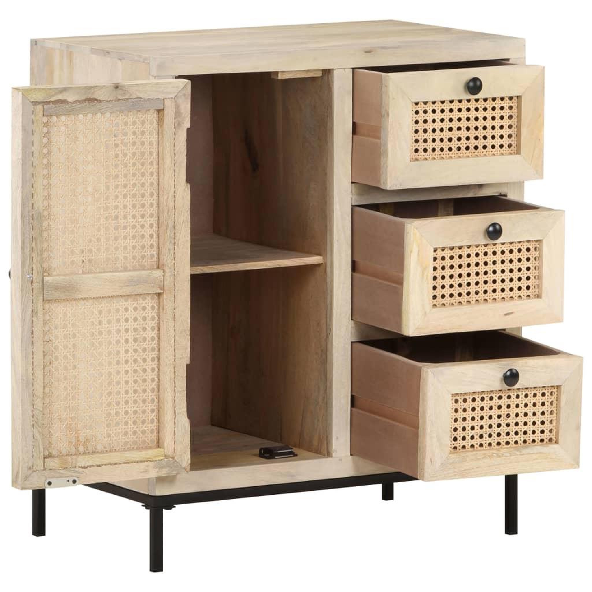Voir la diapositive 3 : VIDAXL Buffet 60x35x70 cm Bois de manguier massif et canne naturelle
